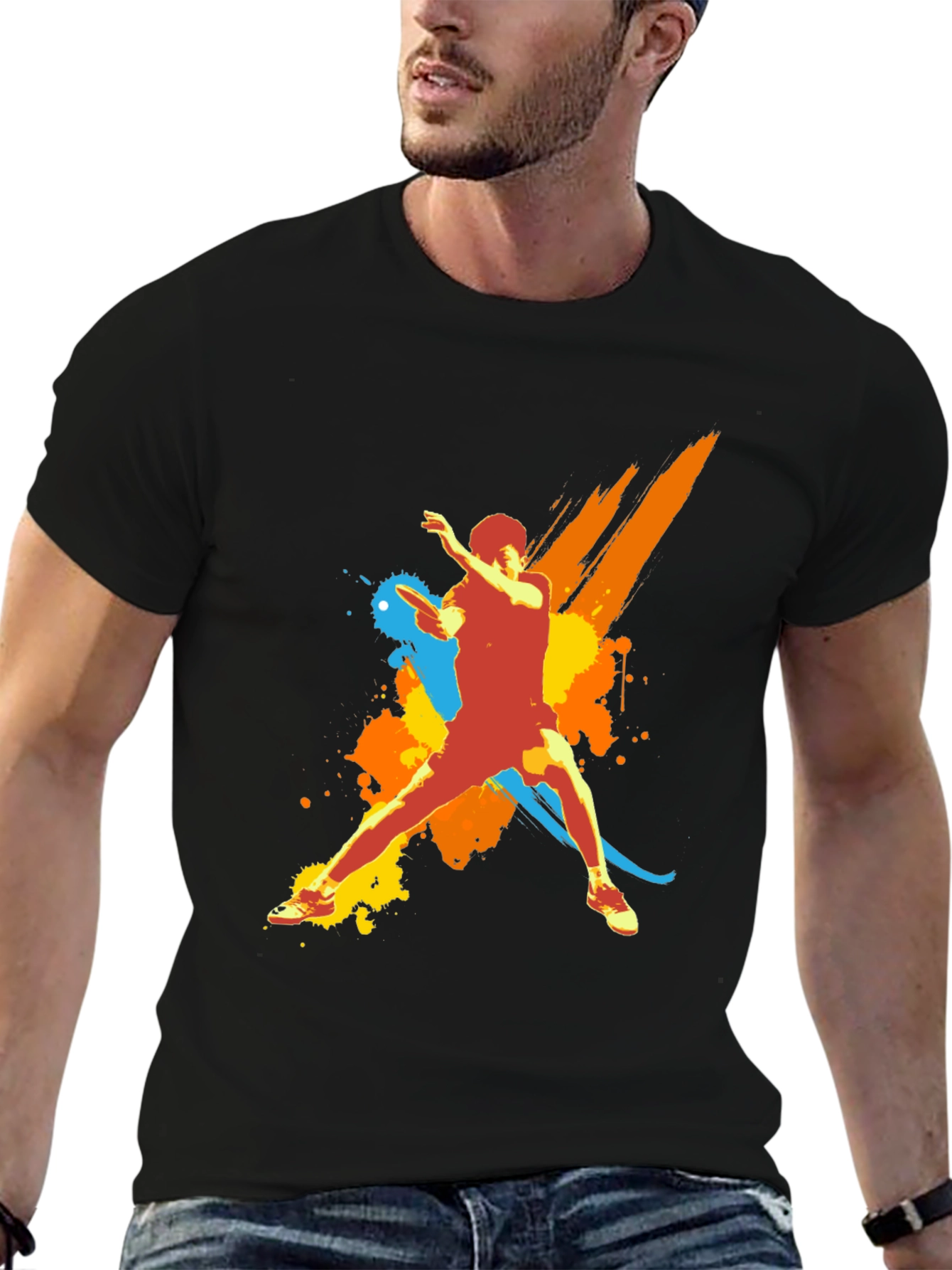 Abstract Athlete Graphic Tee - Black