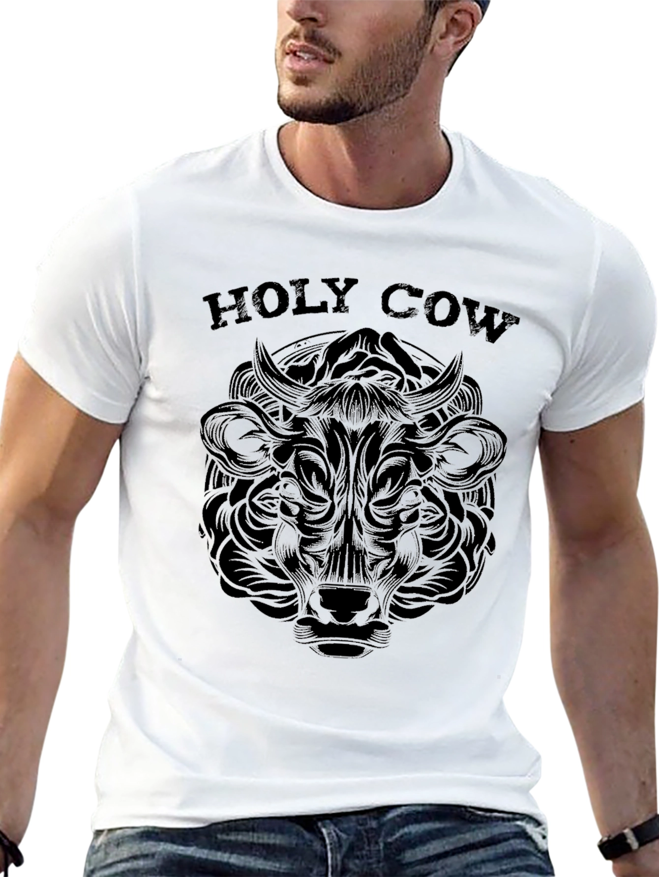 Holy Cow Graphic Tee - Black Crew Neck T-Shirt