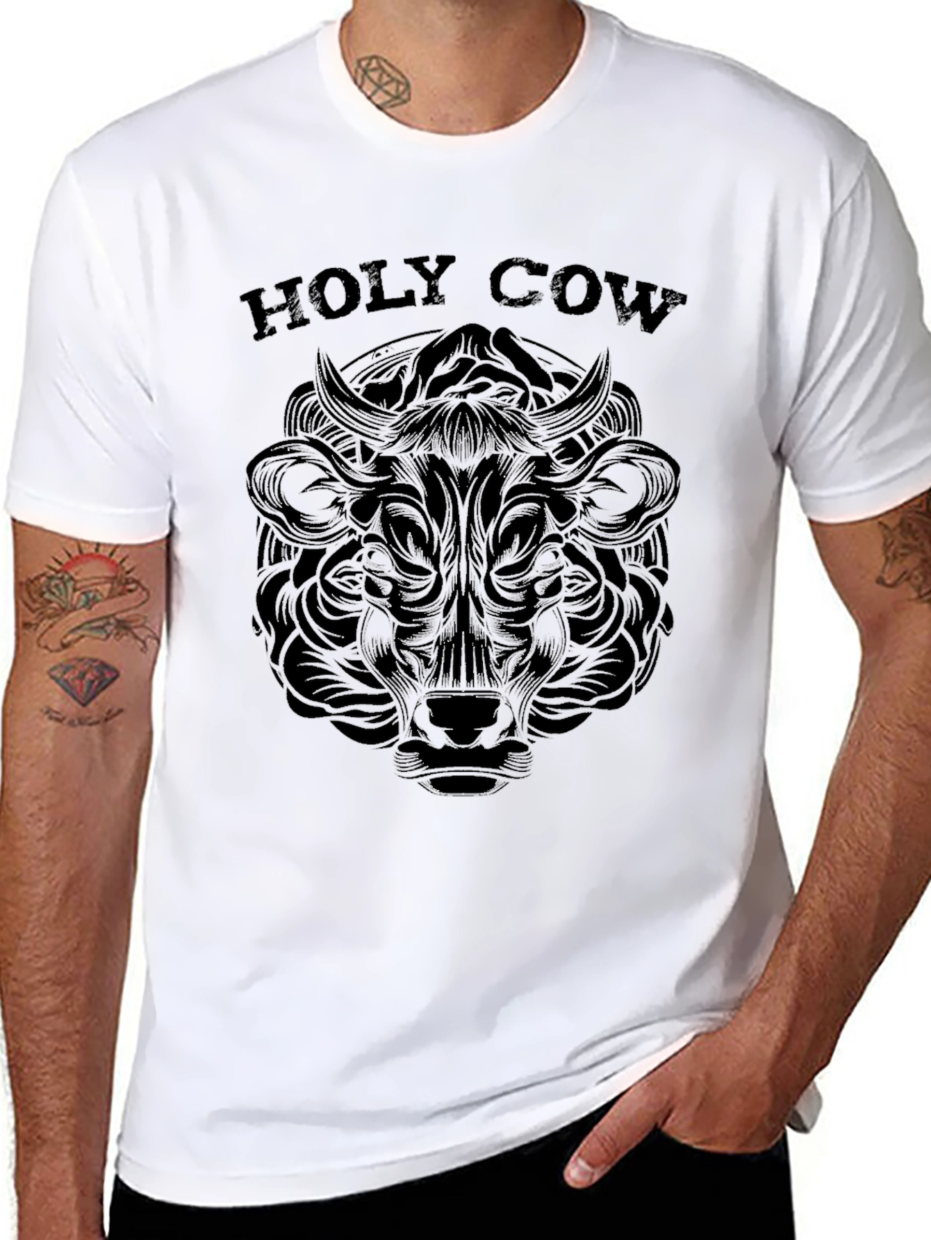 Holy Cow Graphic Tee - Black Crew Neck T-Shirt