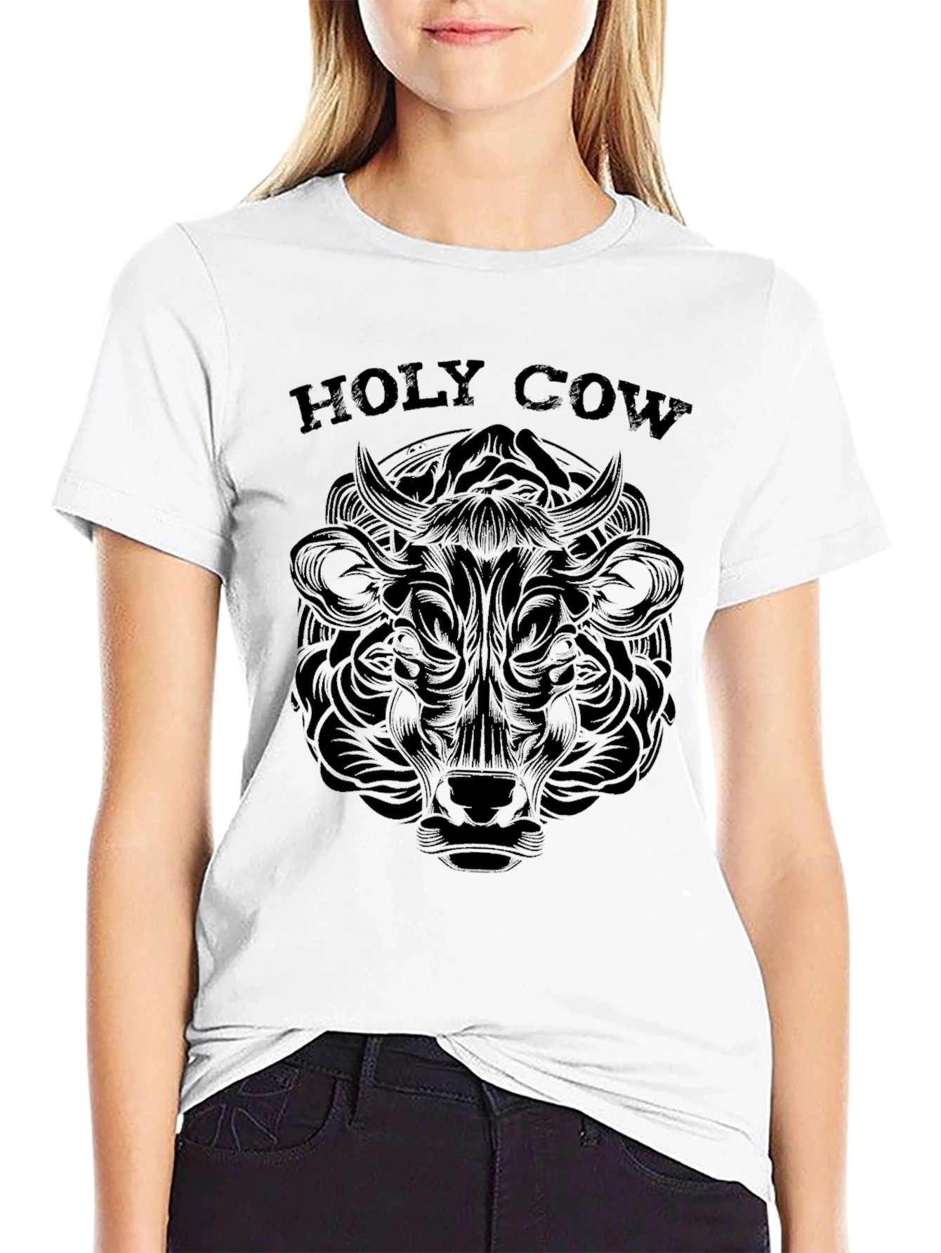 Holy Cow Graphic Tee - Black Crew Neck T-Shirt