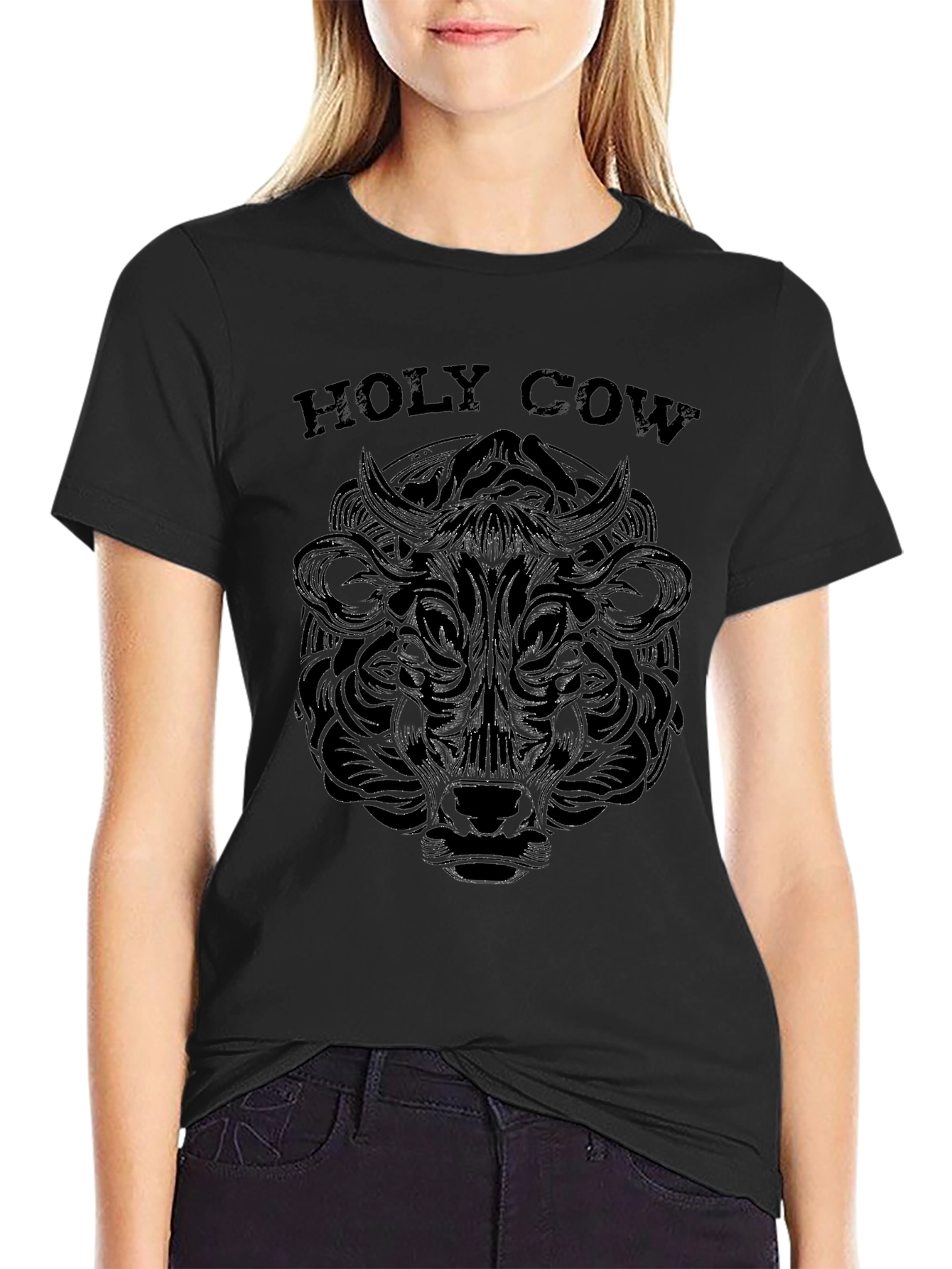 Holy Cow Graphic Tee - Black Crew Neck T-Shirt
