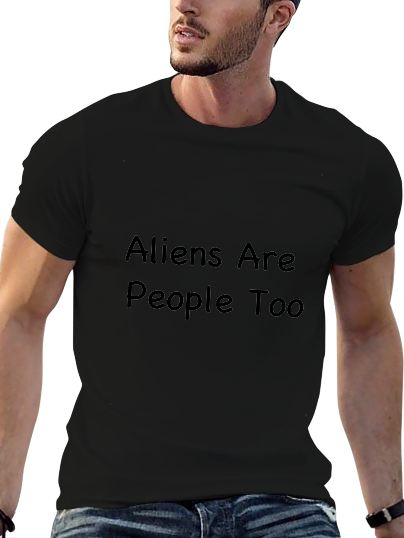 Aliens Are People Too T-Shirt - Black Crew Neck