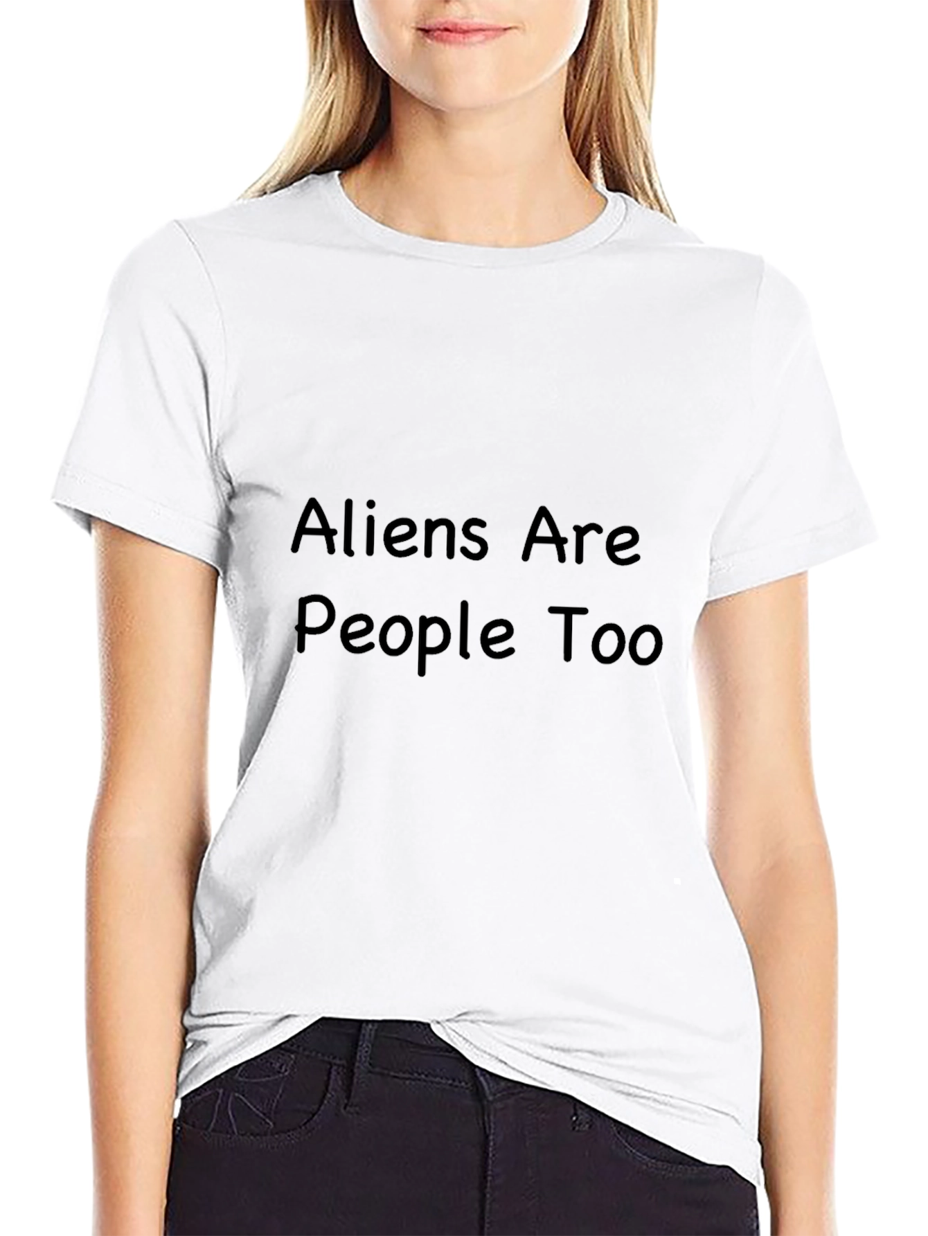 Aliens Are People Too T-Shirt - Black Crew Neck