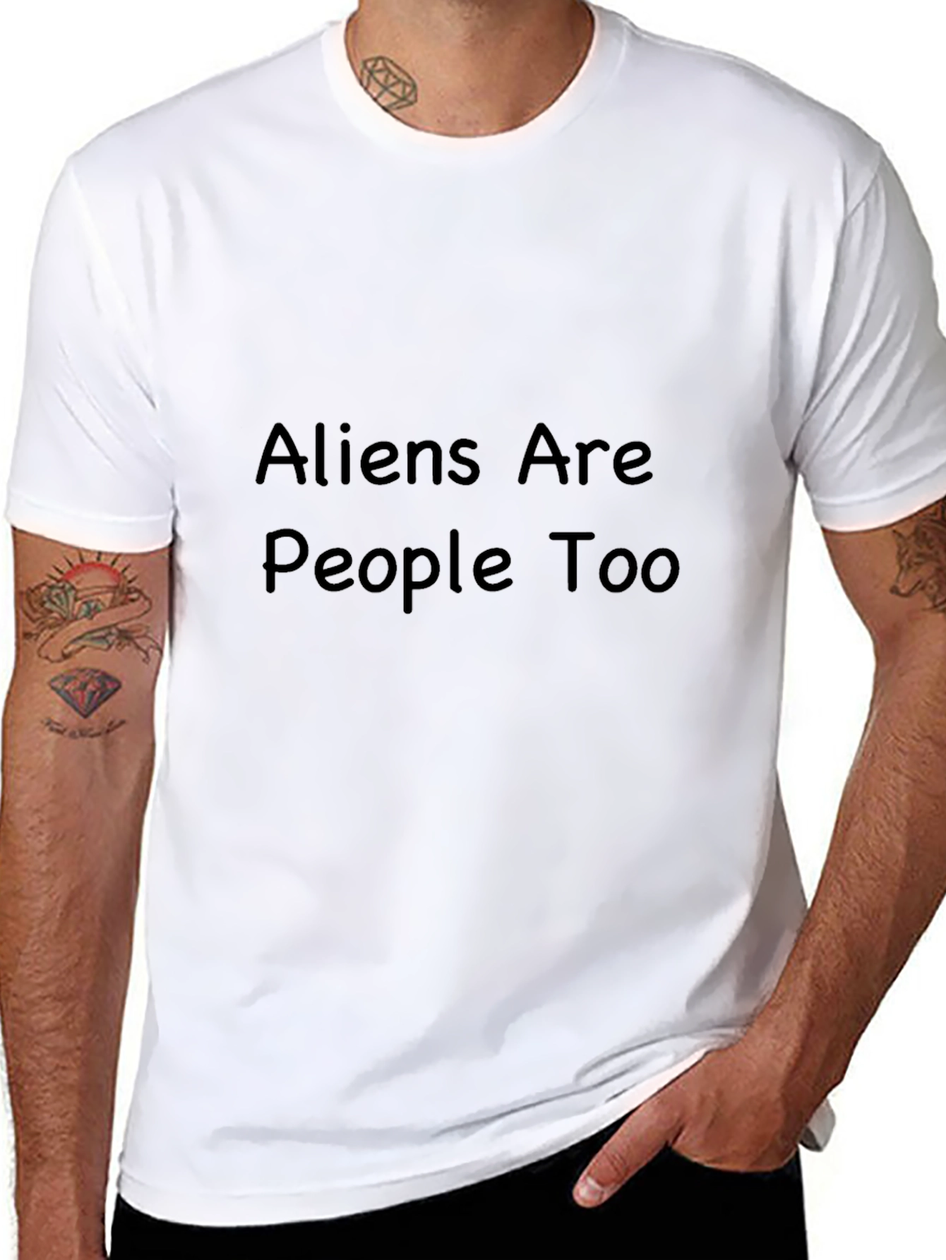 Aliens Are People Too T-Shirt - Black Crew Neck