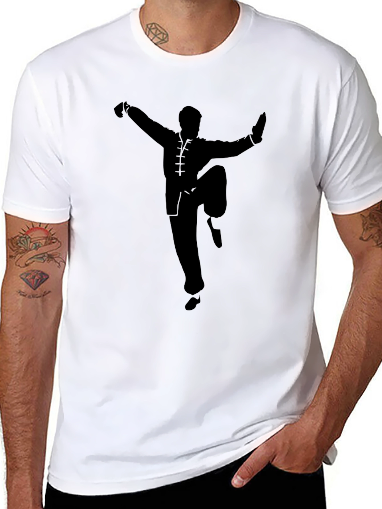 Black Martial Arts T-Shirt - Kung Fu Silhouette