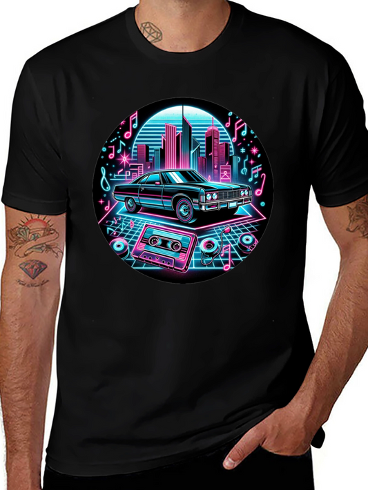 Retro Car T-Shirt - Neon Cityscape Design