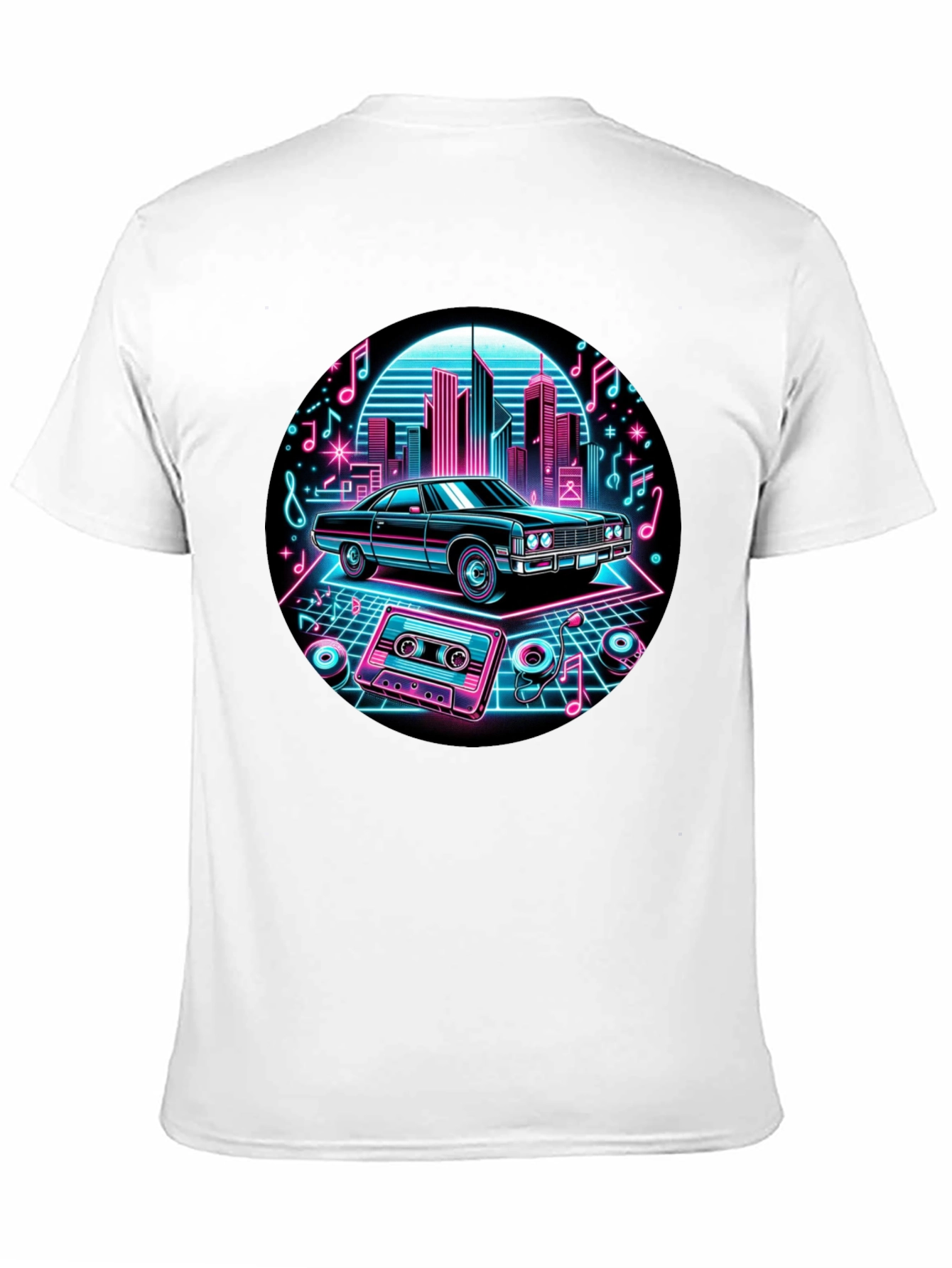 Retro Car T-Shirt - Neon Cityscape Design