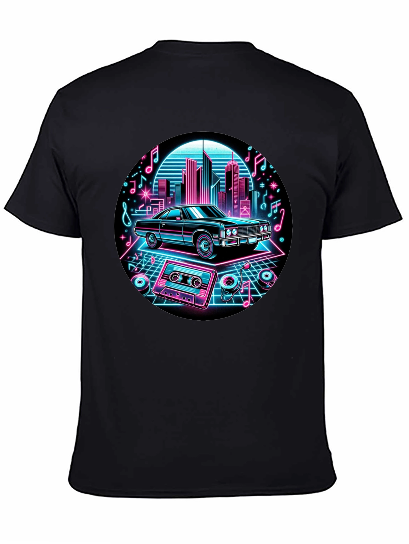 Retro Car T-Shirt - Neon Cityscape Design