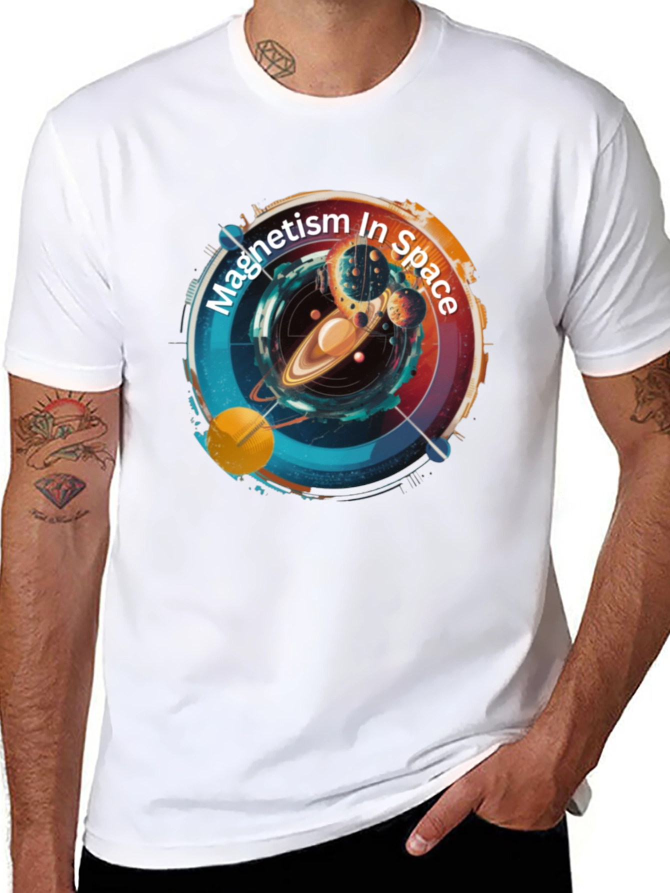Magnetism In Space Black T-Shirt