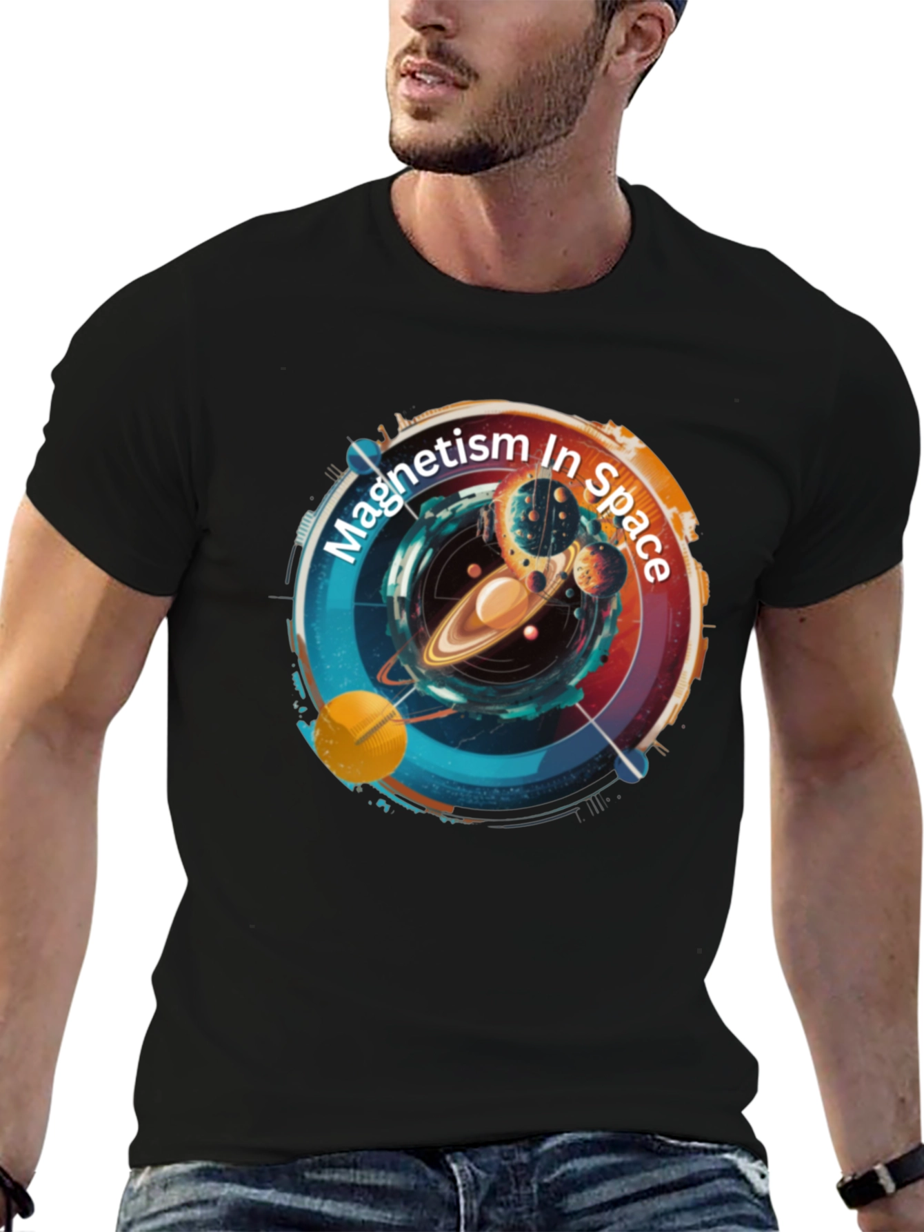 Magnetism In Space Black T-Shirt