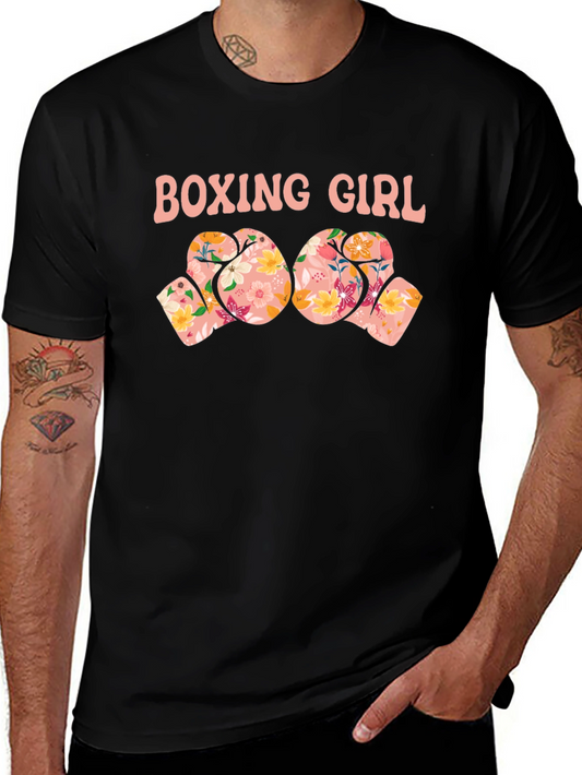 Boxing Girl Floral Gloves Graphic T-Shirt