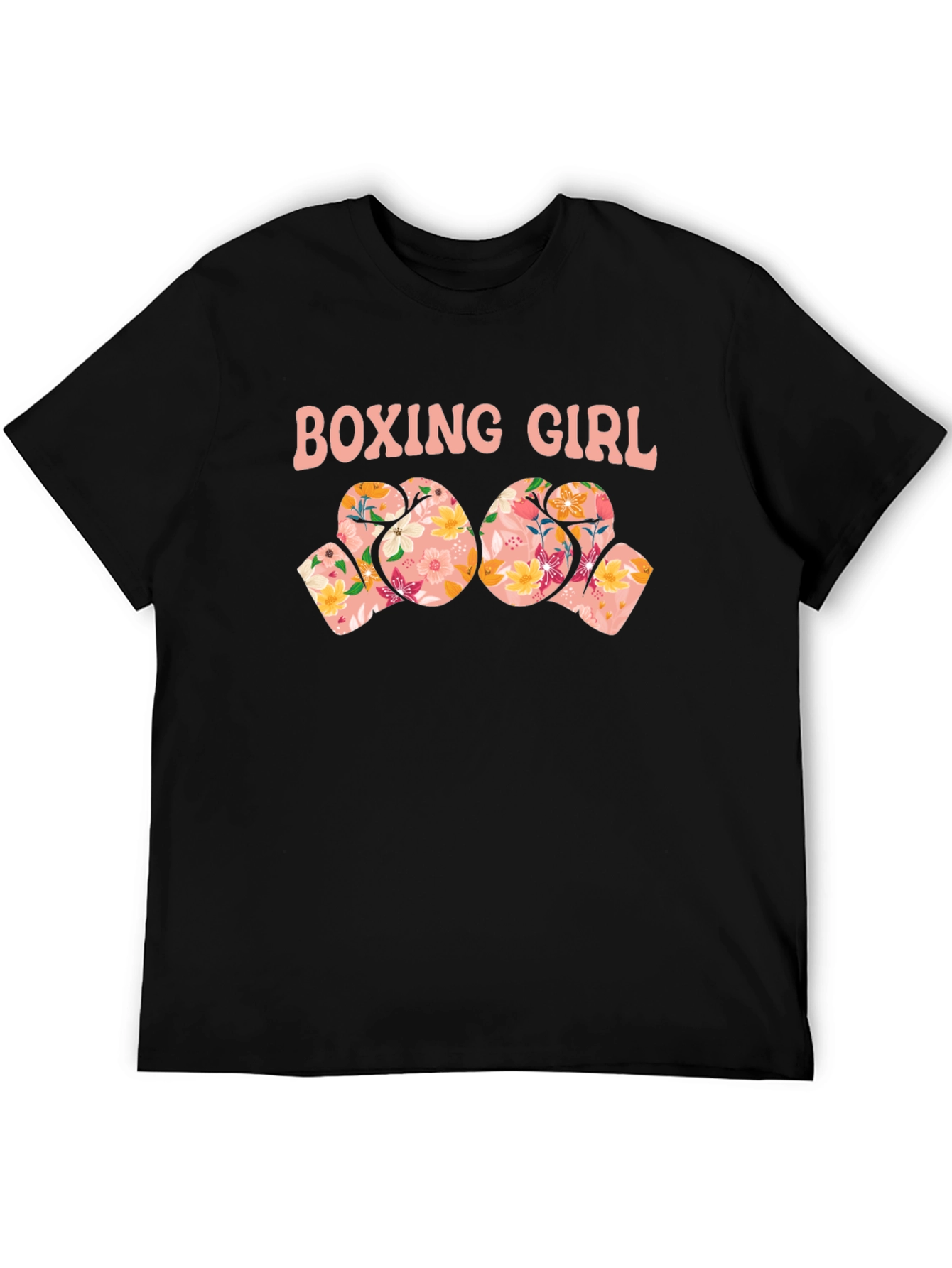 Boxing Girl Floral Gloves Graphic T-Shirt