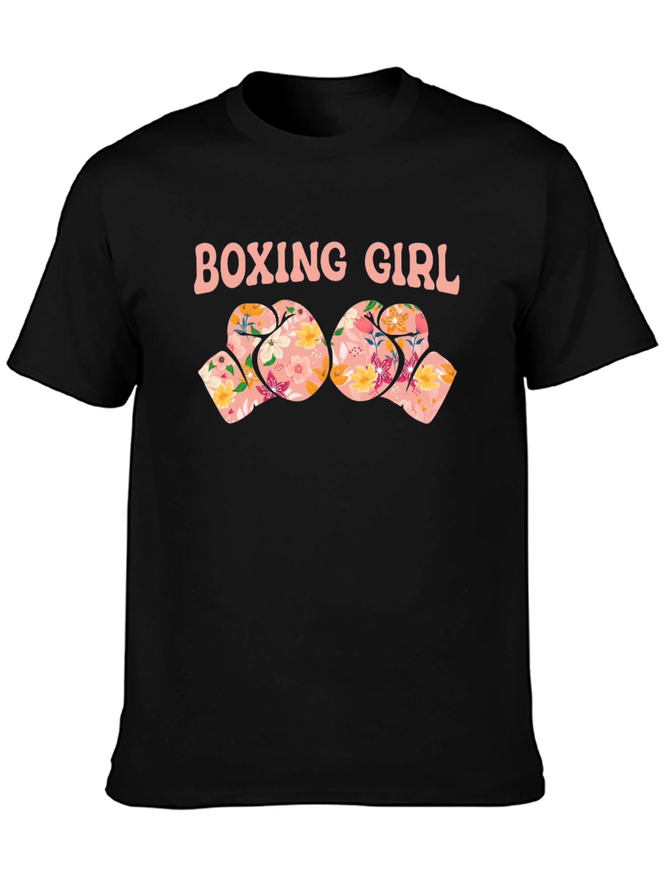 Boxing Girl Floral Gloves Graphic T-Shirt