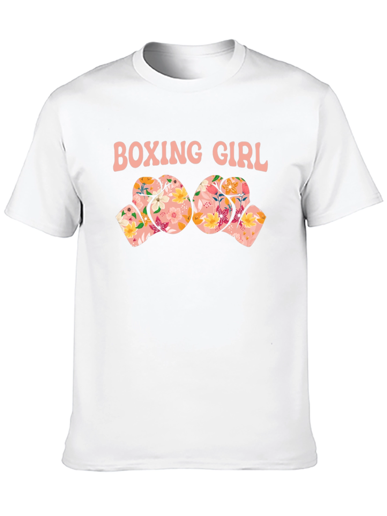 Boxing Girl Floral Gloves Graphic T-Shirt