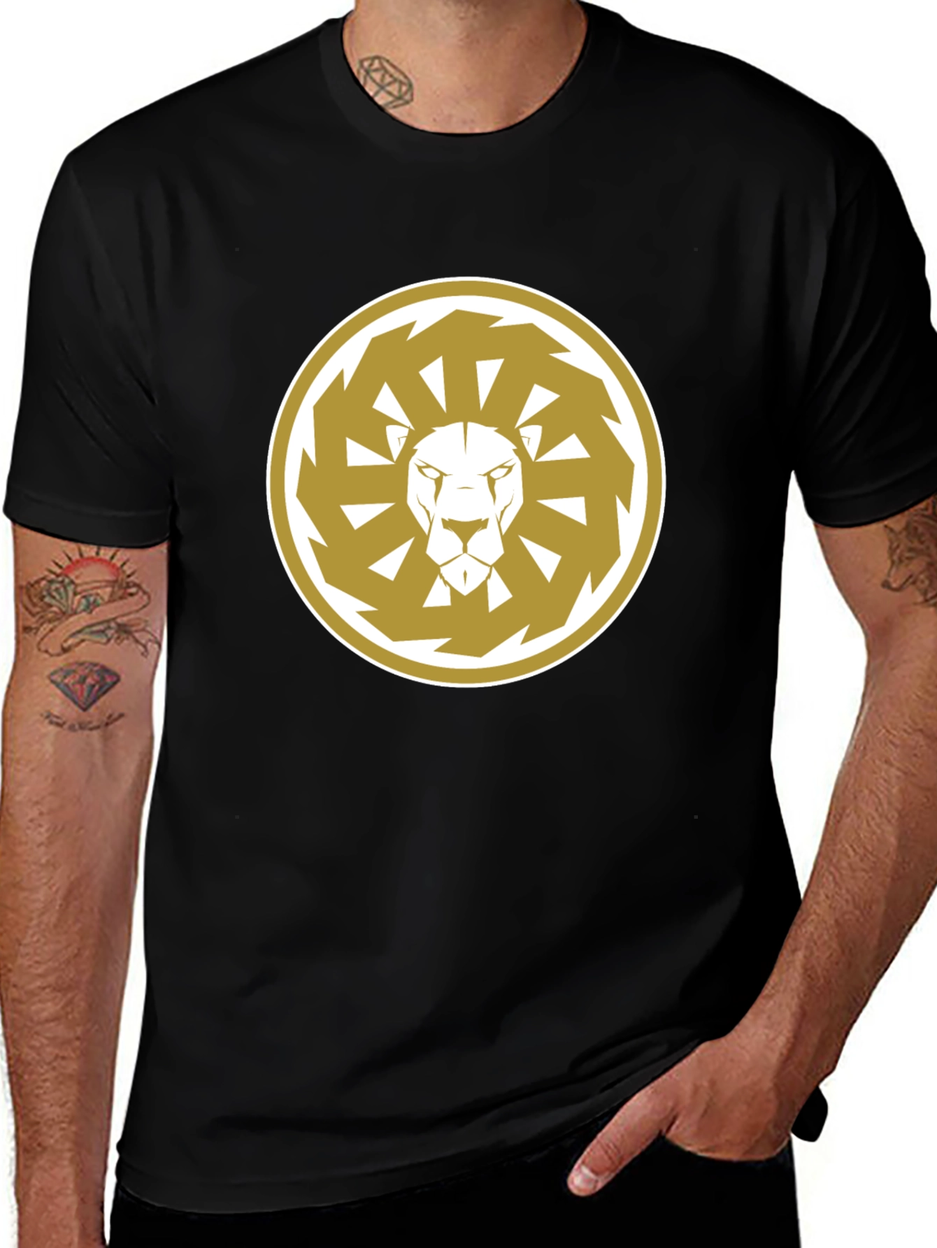 Lion Sun Wheel Black T-Shirt