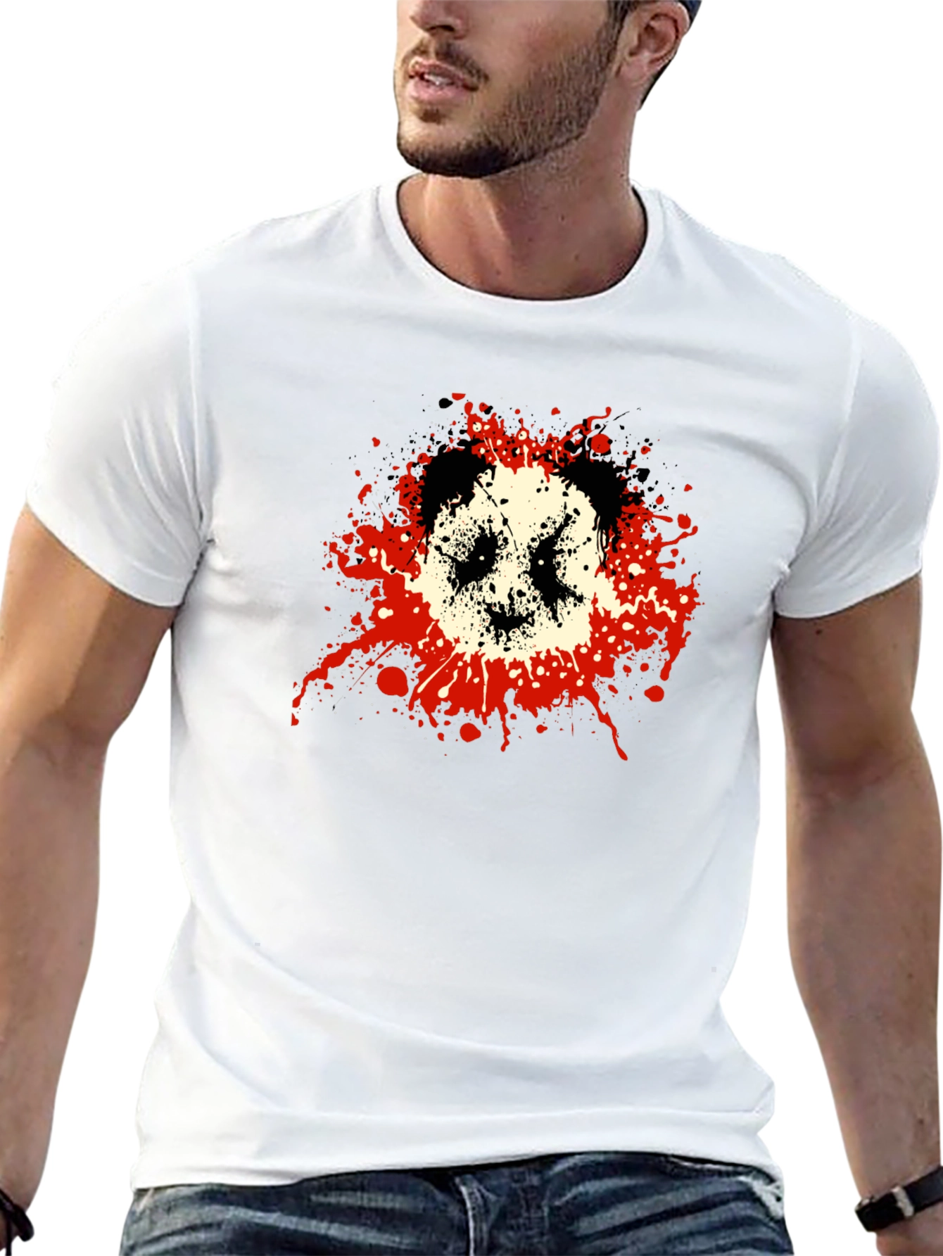Mens Black Graphic Tee - Panda Splatter Design