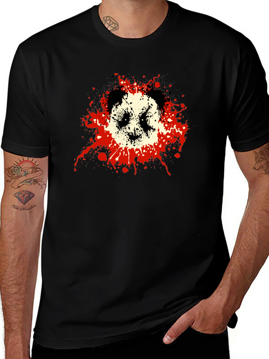 Mens Black Graphic Tee - Panda Splatter Design