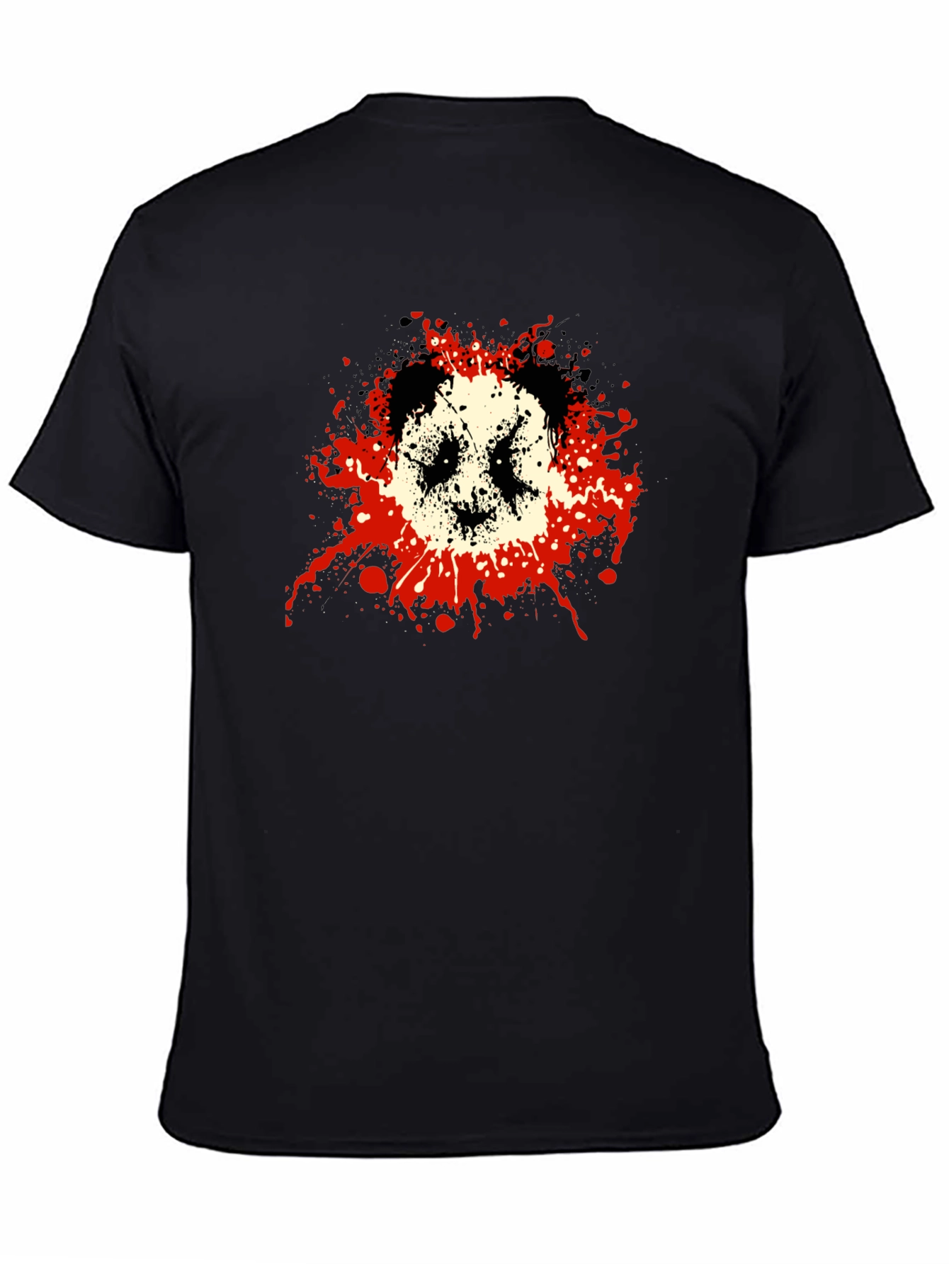 Mens Black Graphic Tee - Panda Splatter Design