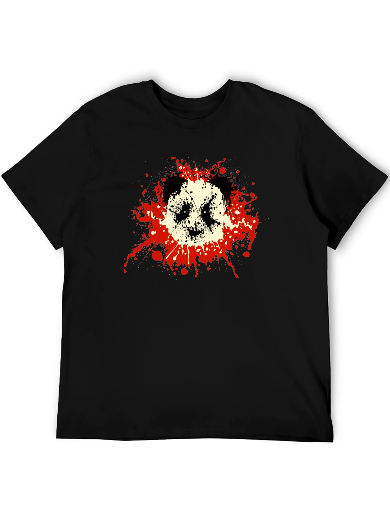 Mens Black Graphic Tee - Panda Splatter Design