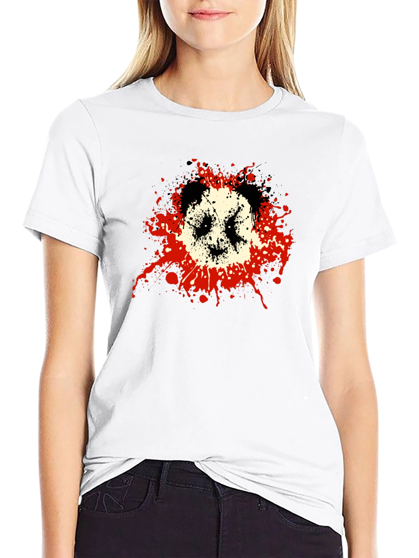 Mens Black Graphic Tee - Panda Splatter Design
