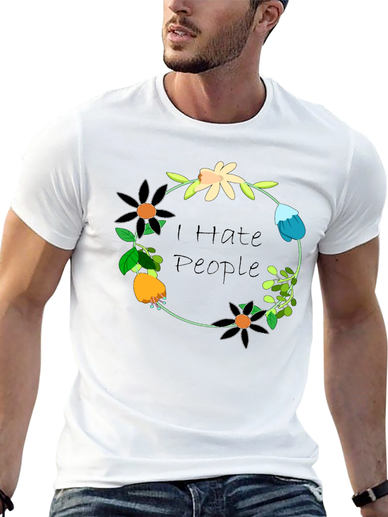 I Hate People Floral Wreath T-Shirt