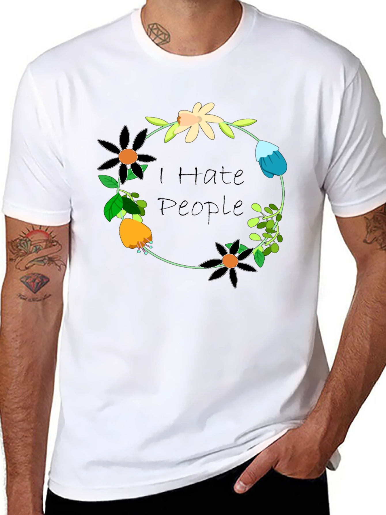 I Hate People Floral Wreath T-Shirt