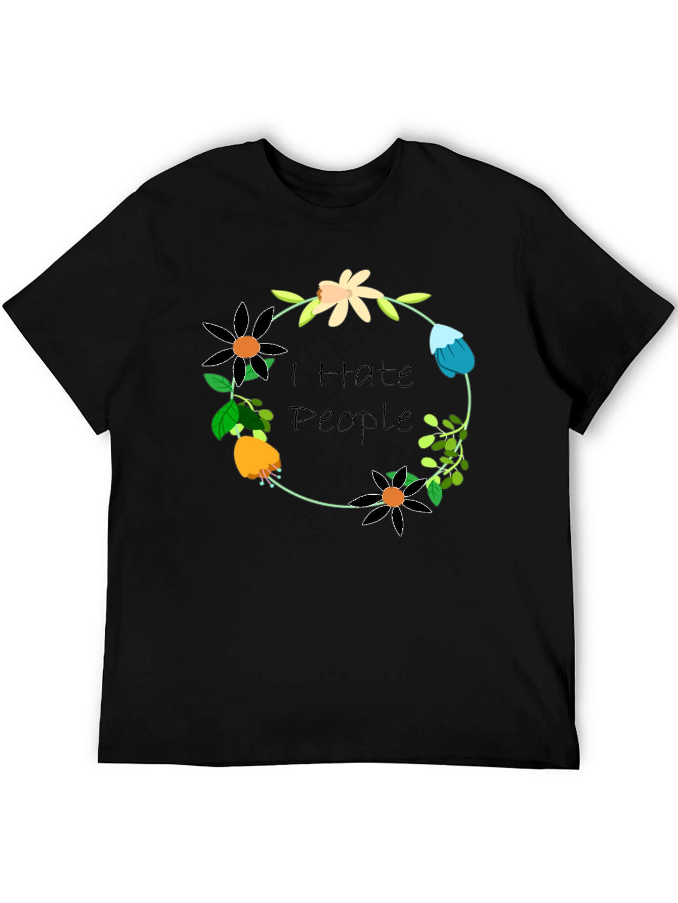 I Hate People Floral Wreath T-Shirt