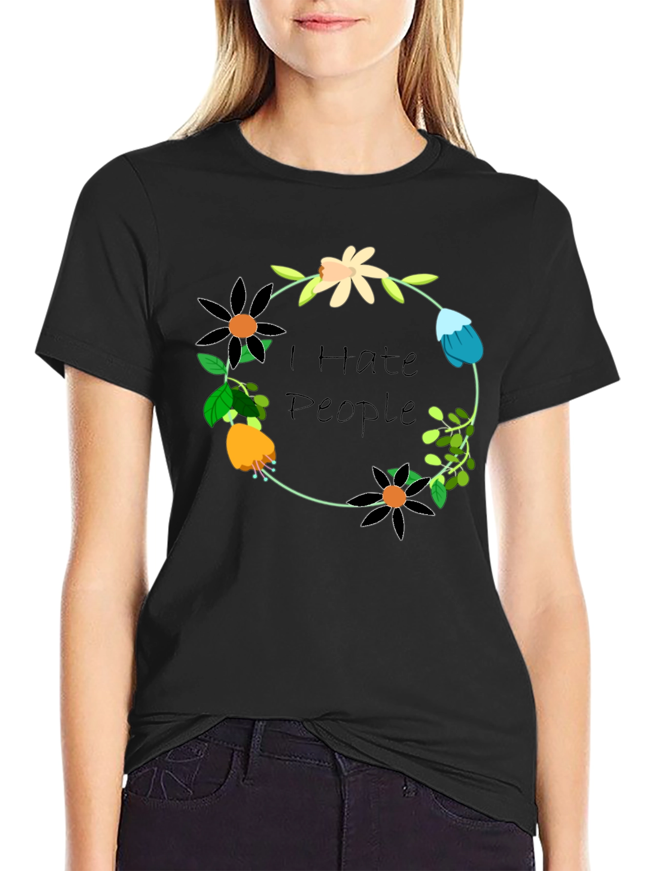 I Hate People Floral Wreath T-Shirt
