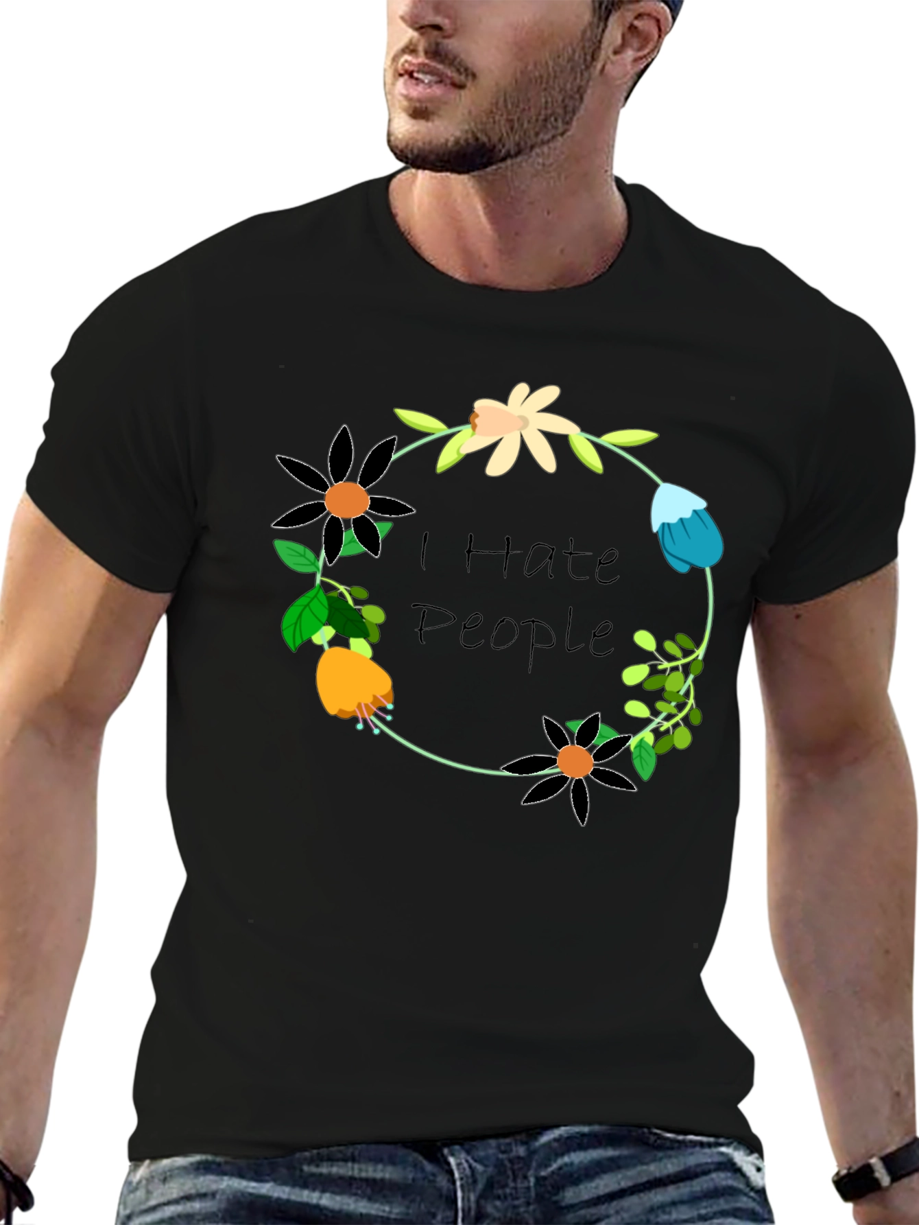 I Hate People Floral Wreath T-Shirt