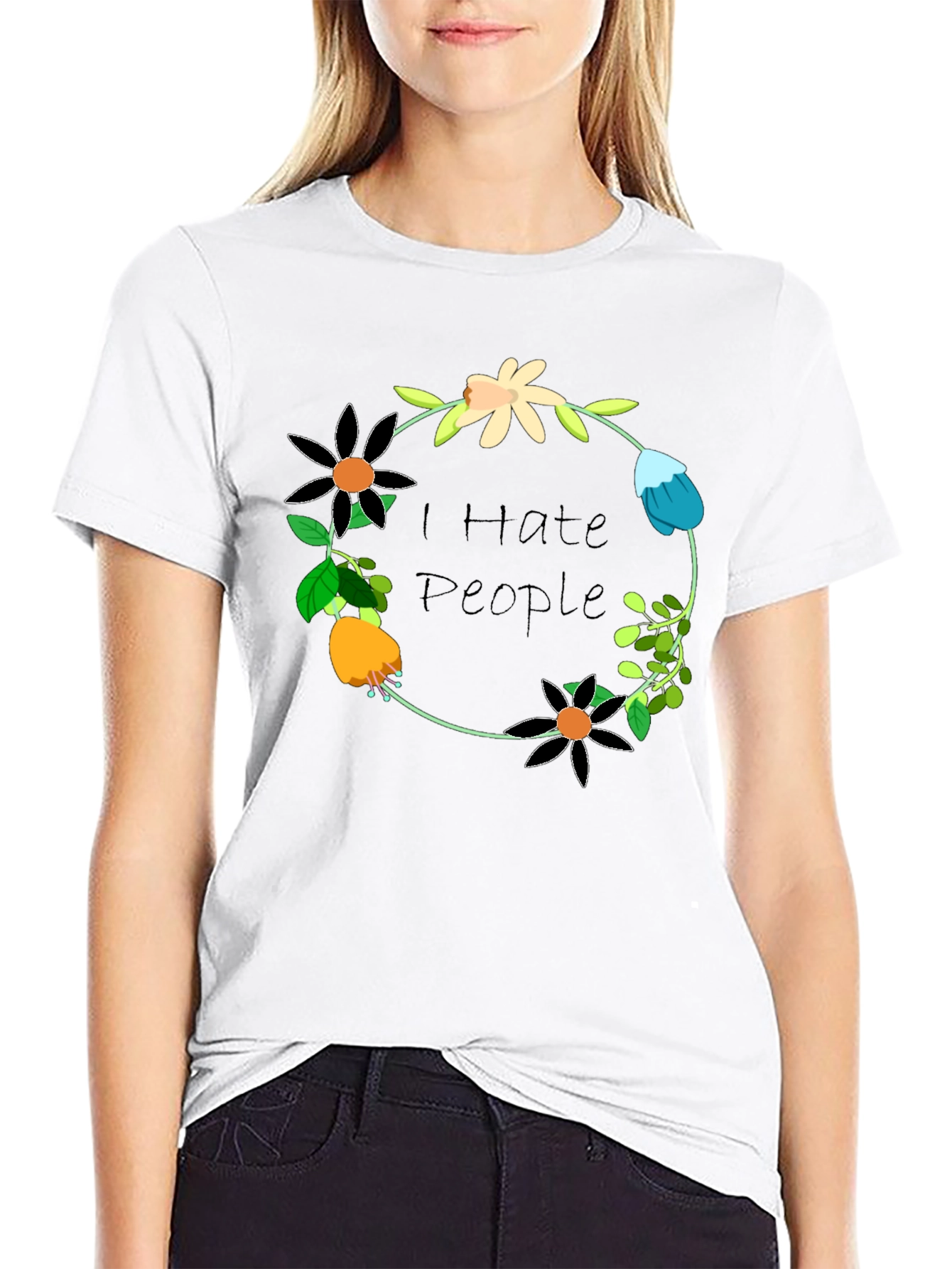 I Hate People Floral Wreath T-Shirt
