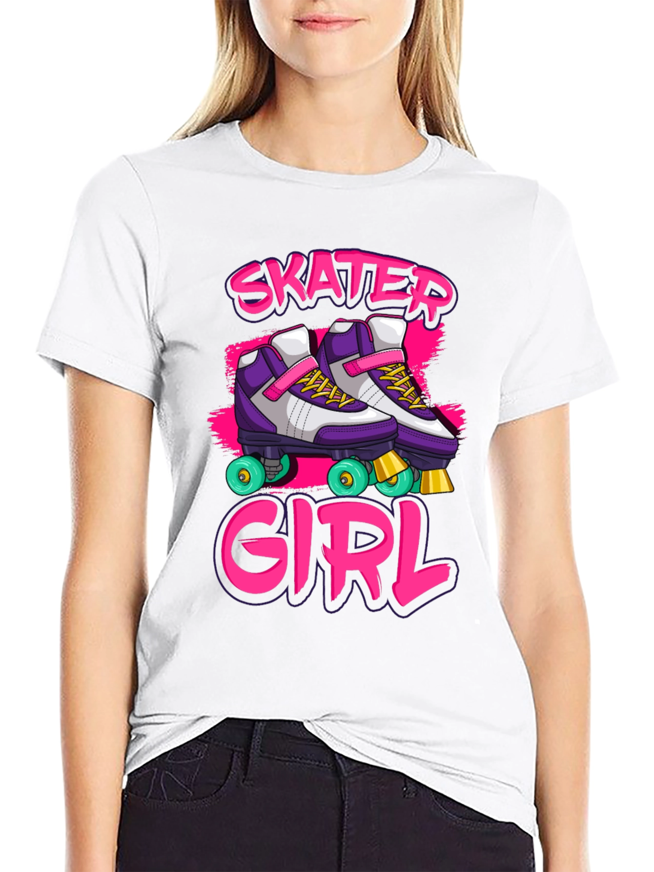 Skater Girl Graphic Tee - Retro Roller Skate Design
