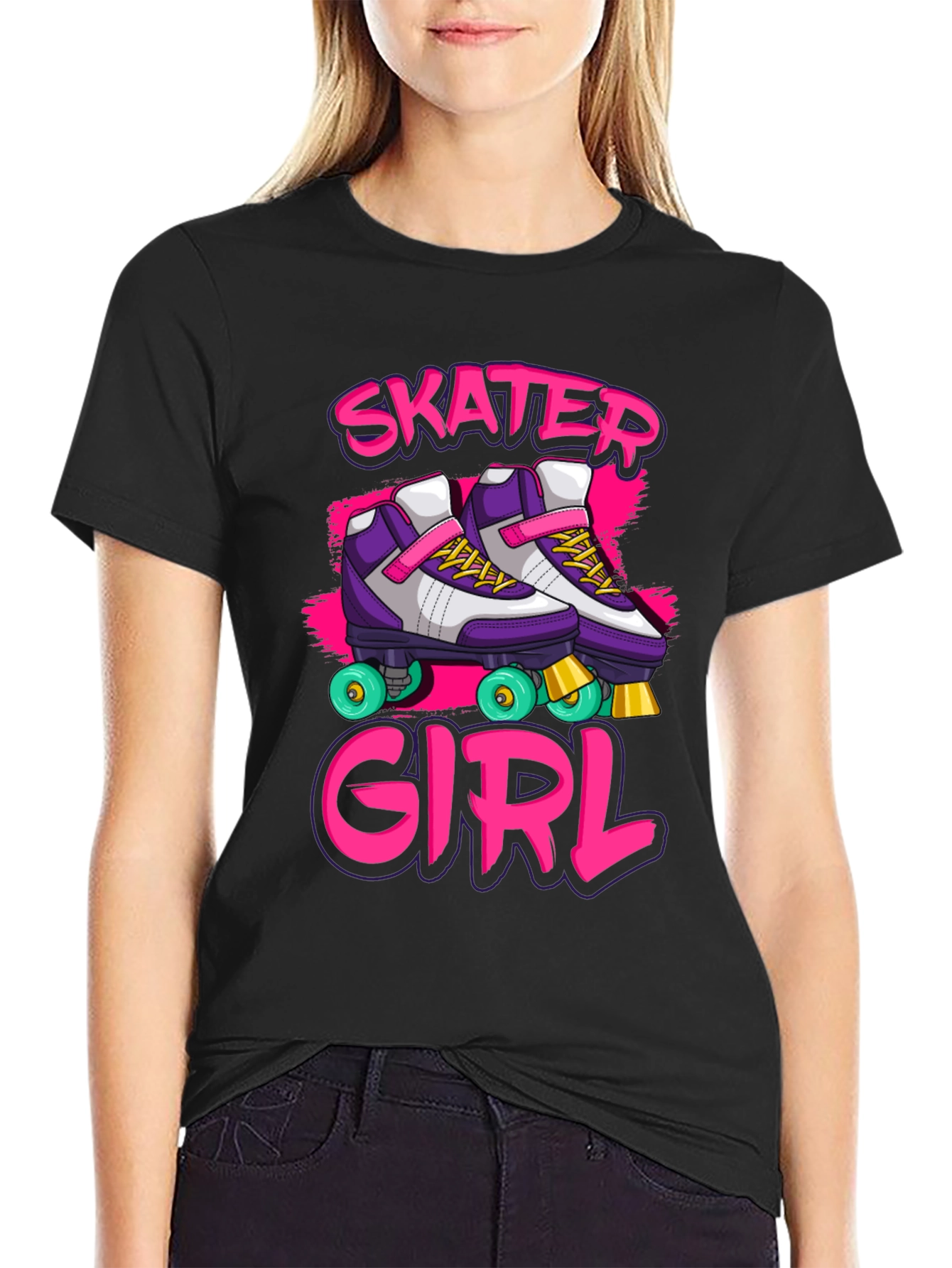 Skater Girl Graphic Tee - Retro Roller Skate Design
