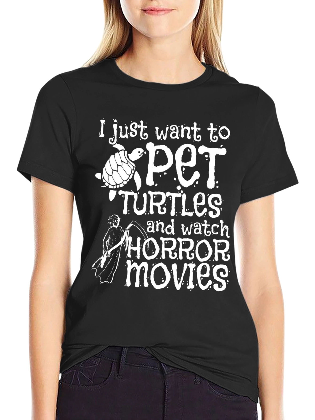Pet Turtles & Horror Movies Black T-Shirt
