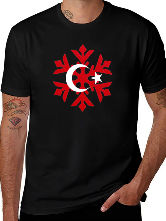 Turkish Flag Snowflake Black T-Shirt