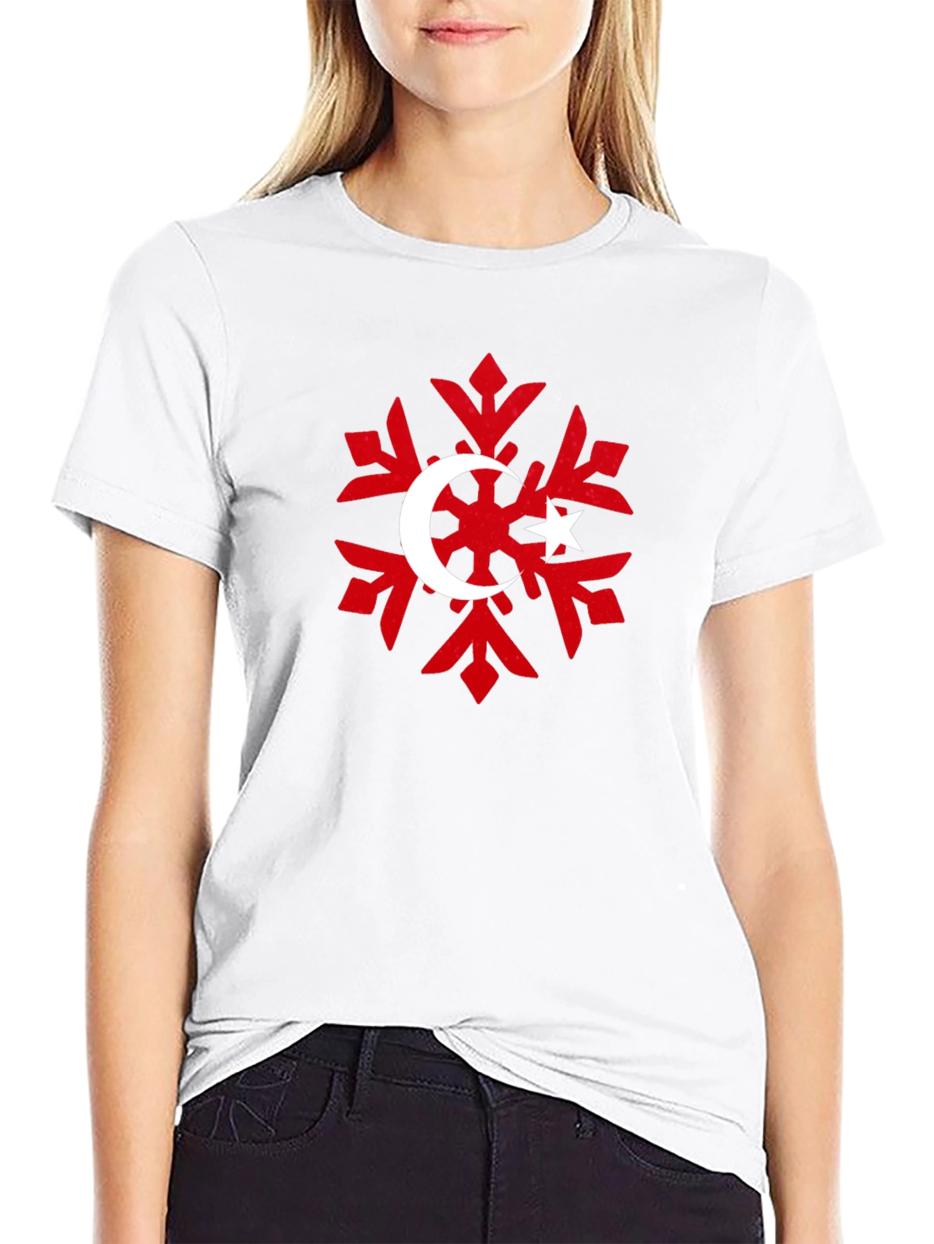Turkish Flag Snowflake Black T-Shirt