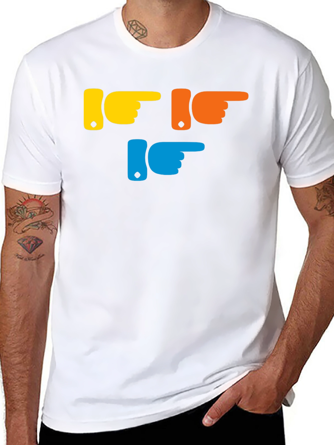 Pointing Fingers Graphic T-Shirt - Trendy Casual Wear