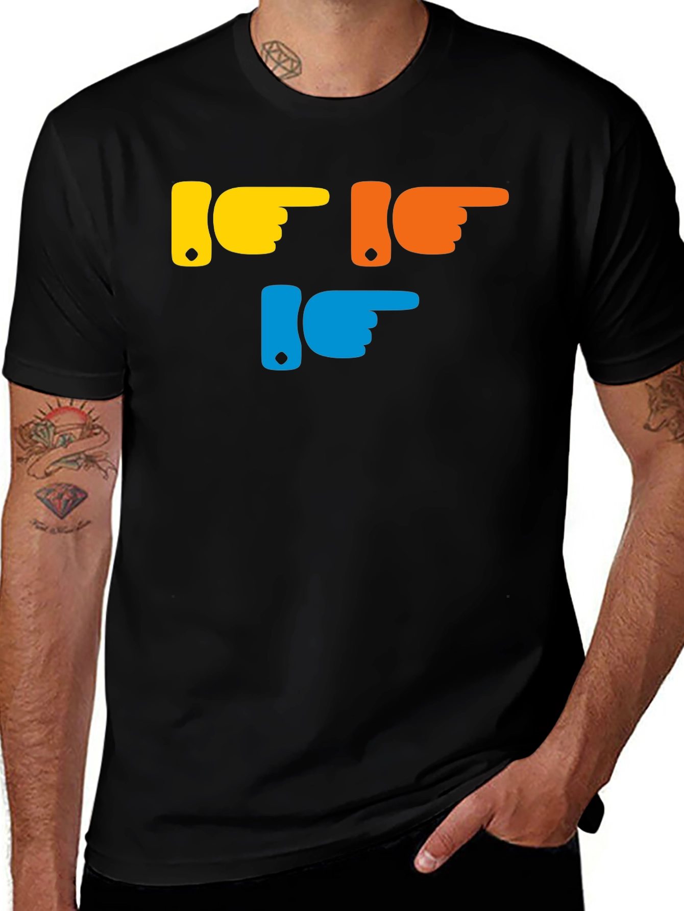 Pointing Fingers Graphic T-Shirt - Trendy Casual Wear