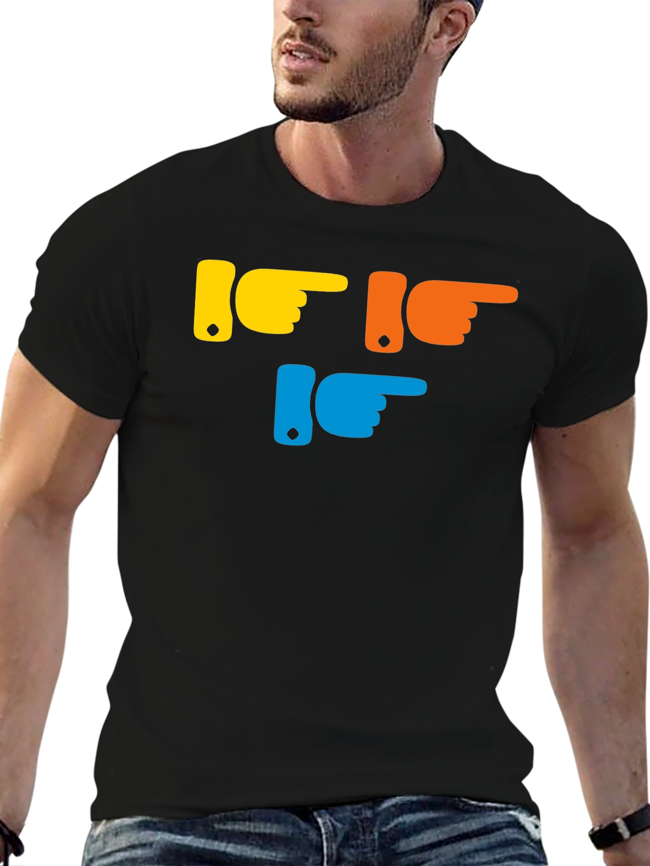 Pointing Fingers Graphic T-Shirt - Trendy Casual Wear