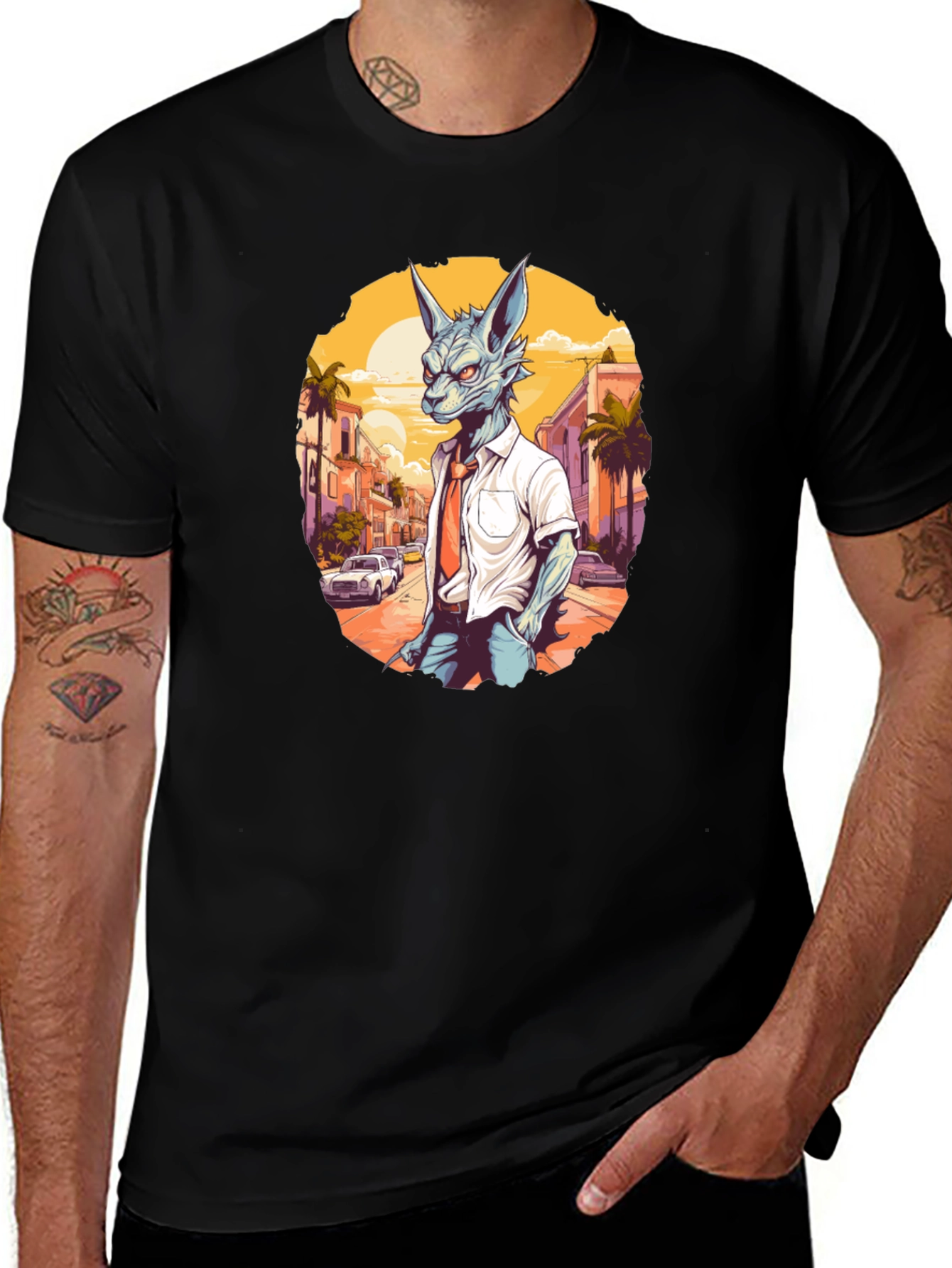 Anthropomorphic Wolf in Suit Graphic Tee