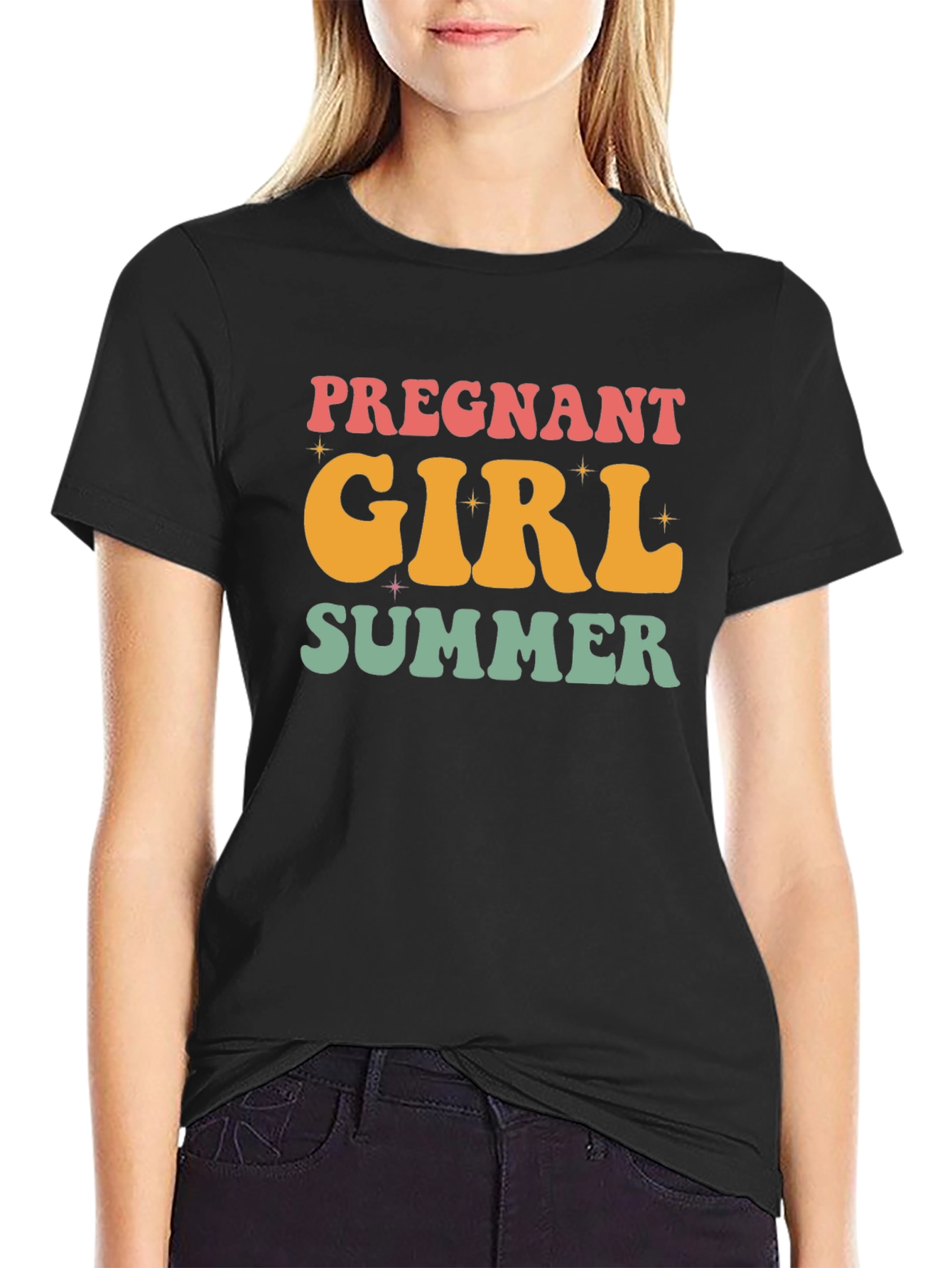 Pregnant Girl Summer Graphic Tee - Unisex Black T-Shirt