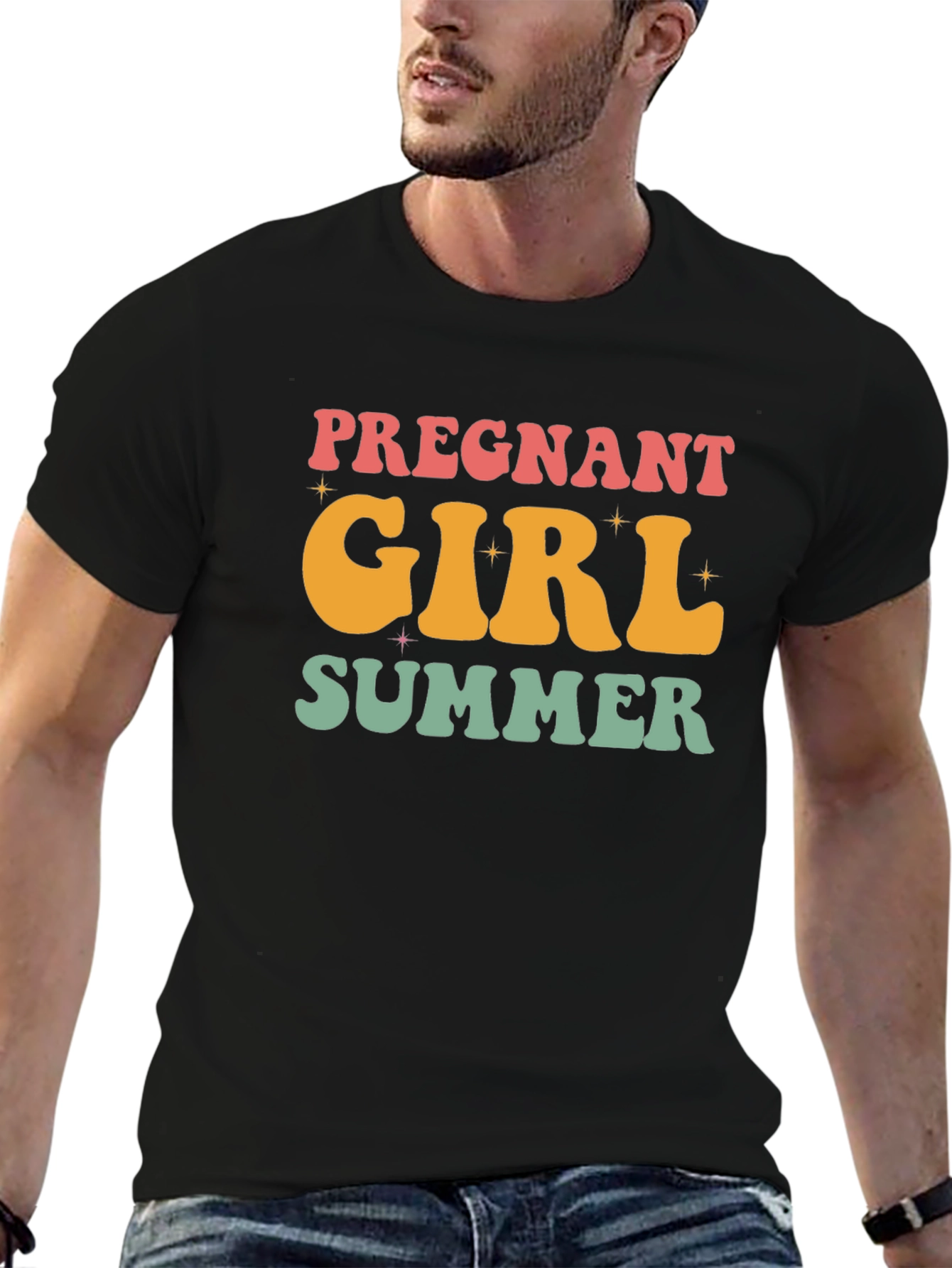 Pregnant Girl Summer Graphic Tee - Unisex Black T-Shirt