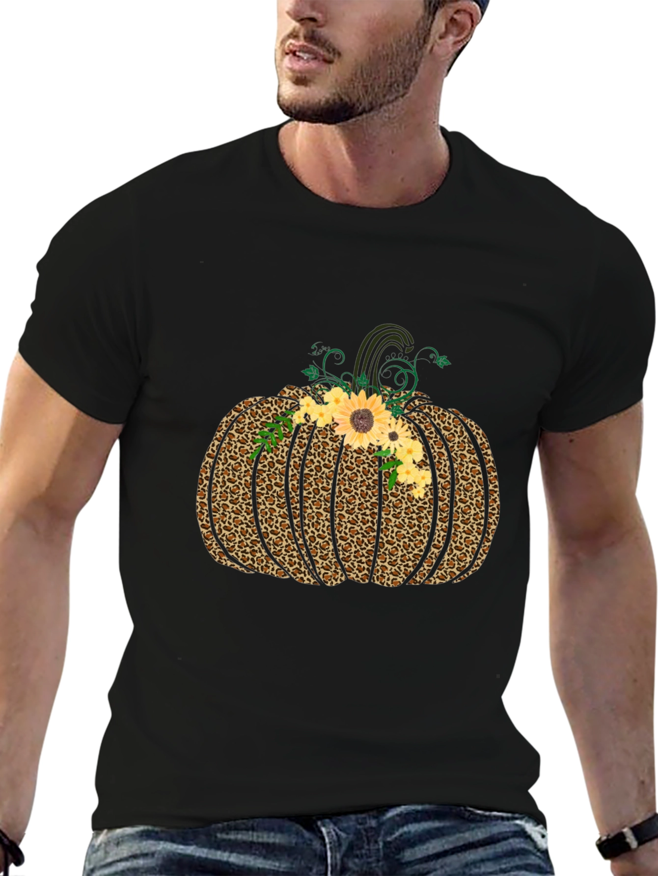 Leopard Pumpkin Graphic Tee - Fall Style