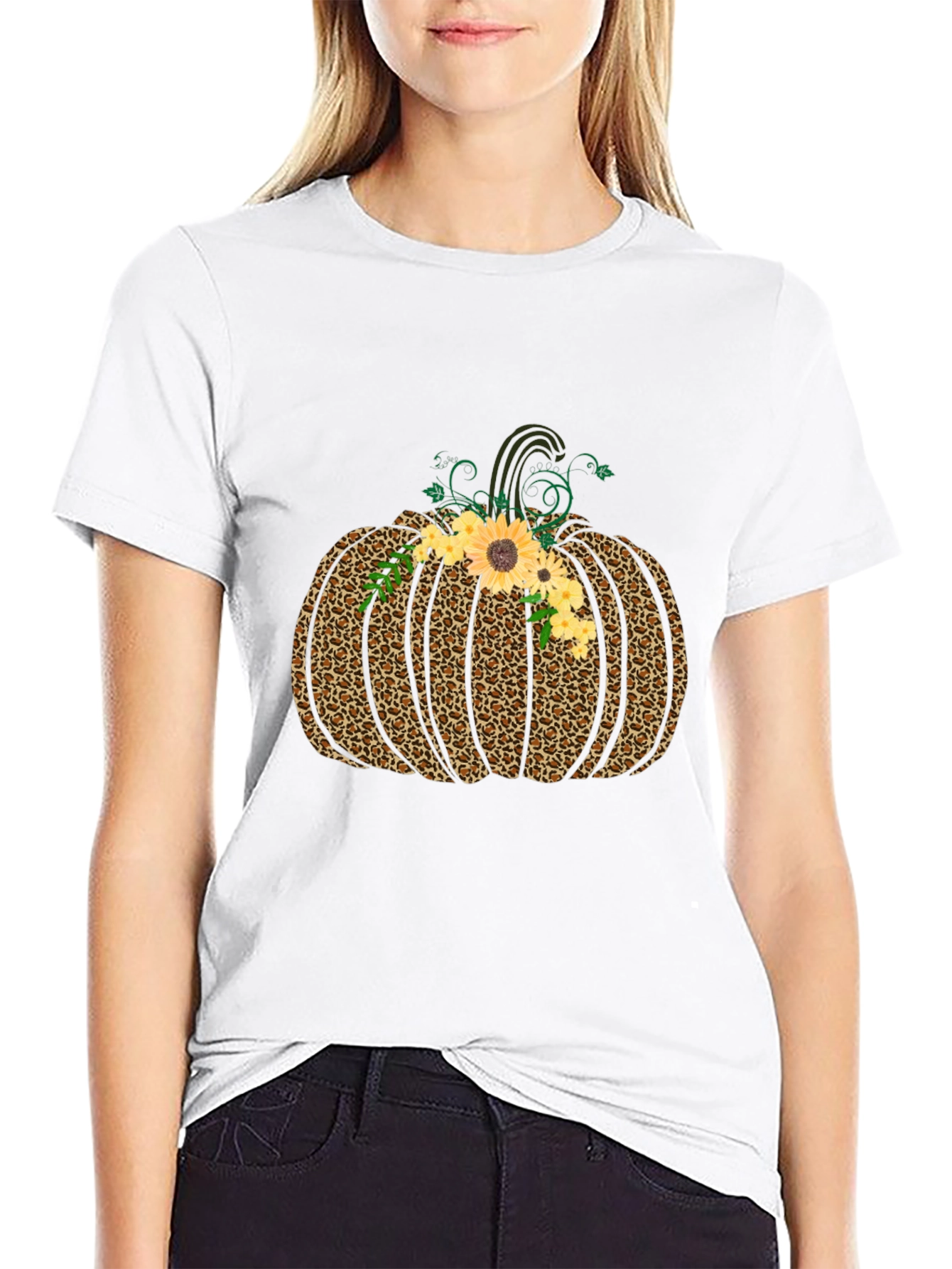 Leopard Pumpkin Graphic Tee - Fall Style