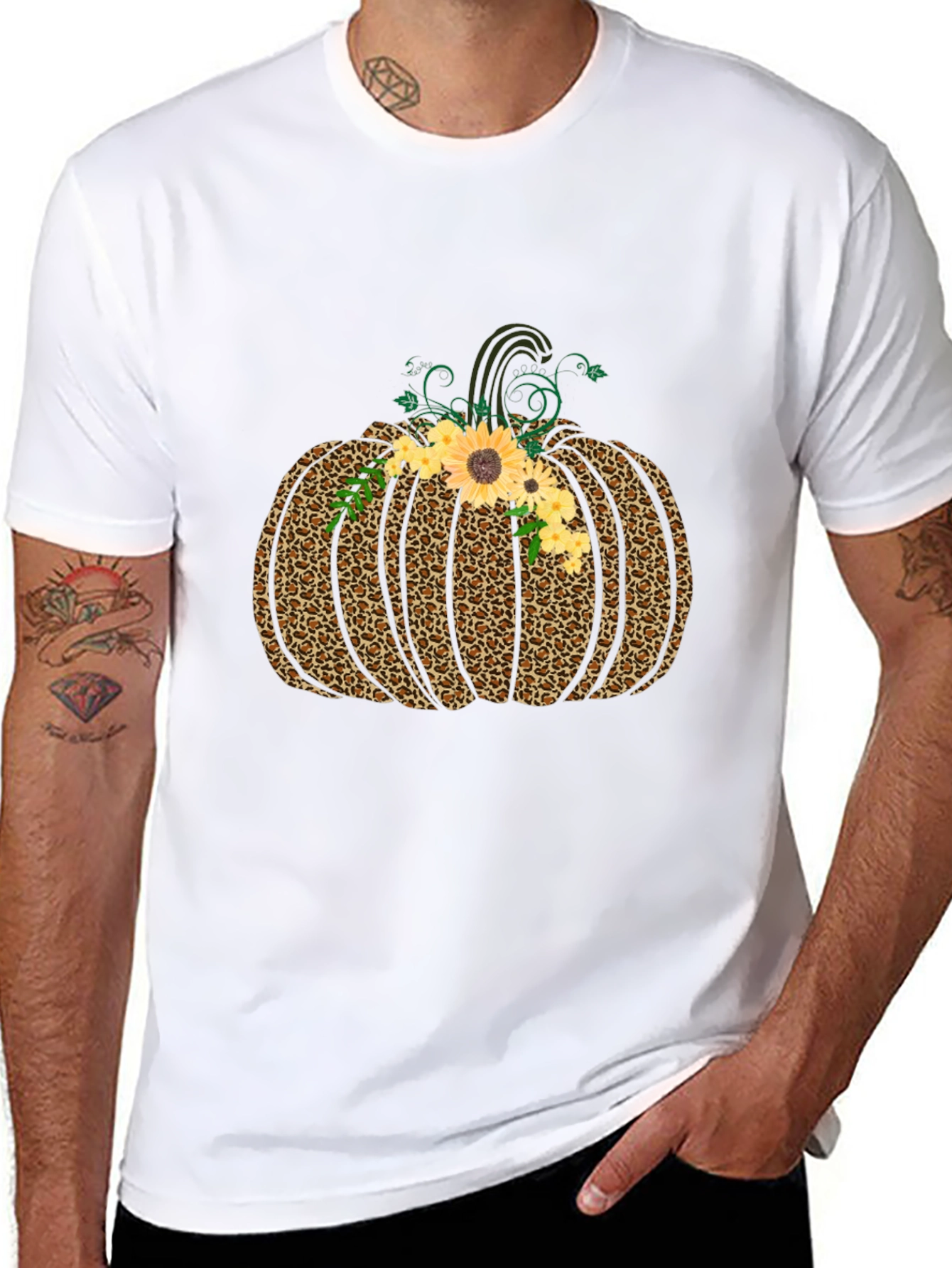 Leopard Pumpkin Graphic Tee - Fall Style