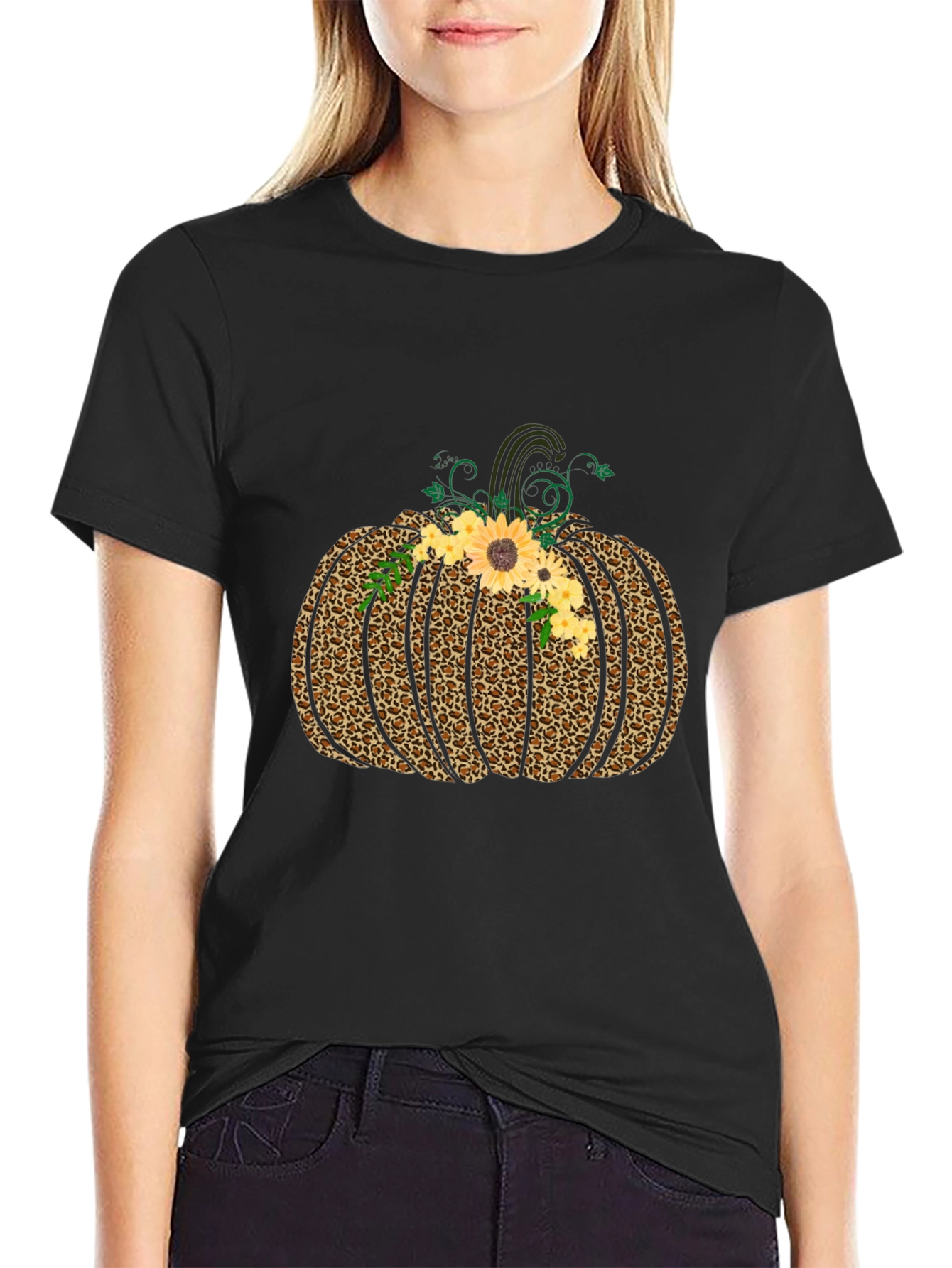 Leopard Pumpkin Graphic Tee - Fall Style