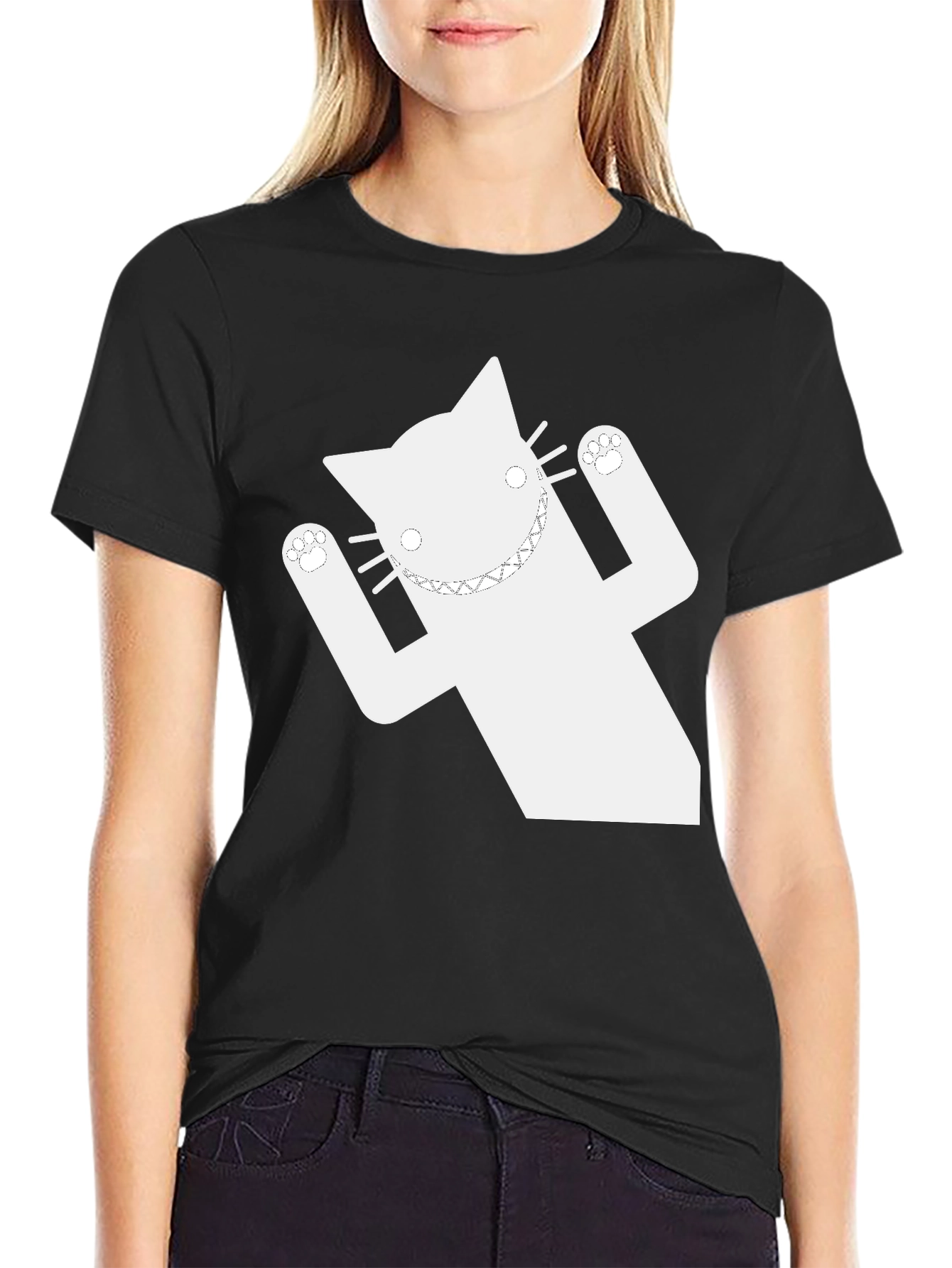 Funny Cat Graphic T-Shirt - Black Short Sleeve