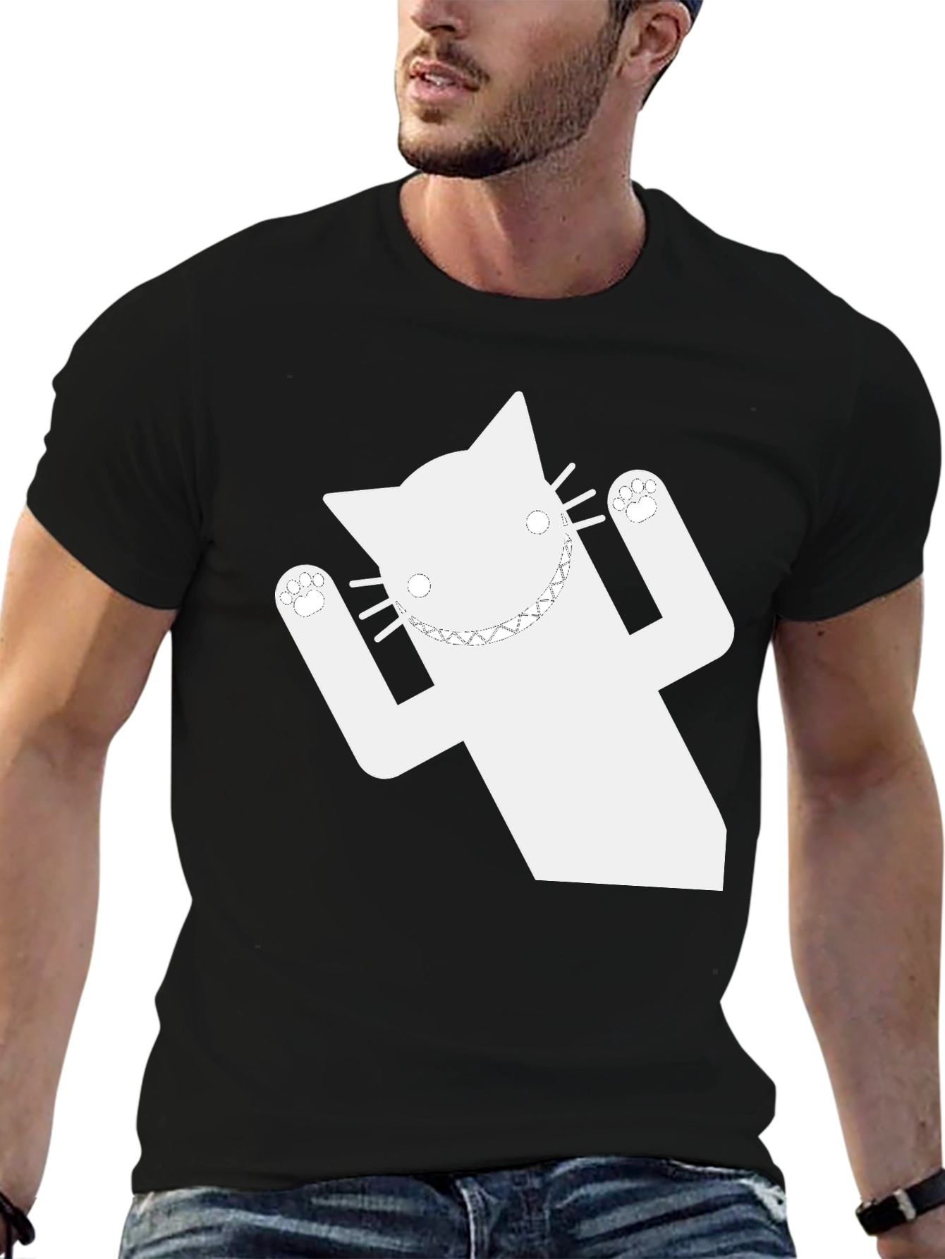 Funny Cat Graphic T-Shirt - Black Short Sleeve