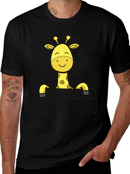 Giraffe Pocket T-Shirt - Mens Black Cotton Tee