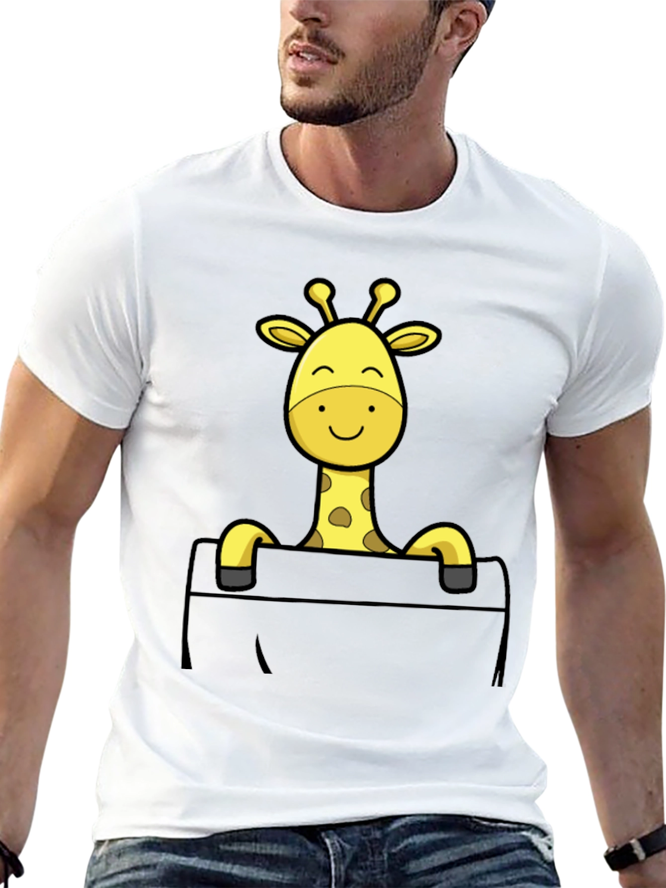 Giraffe Pocket T-Shirt - Mens Black Cotton Tee