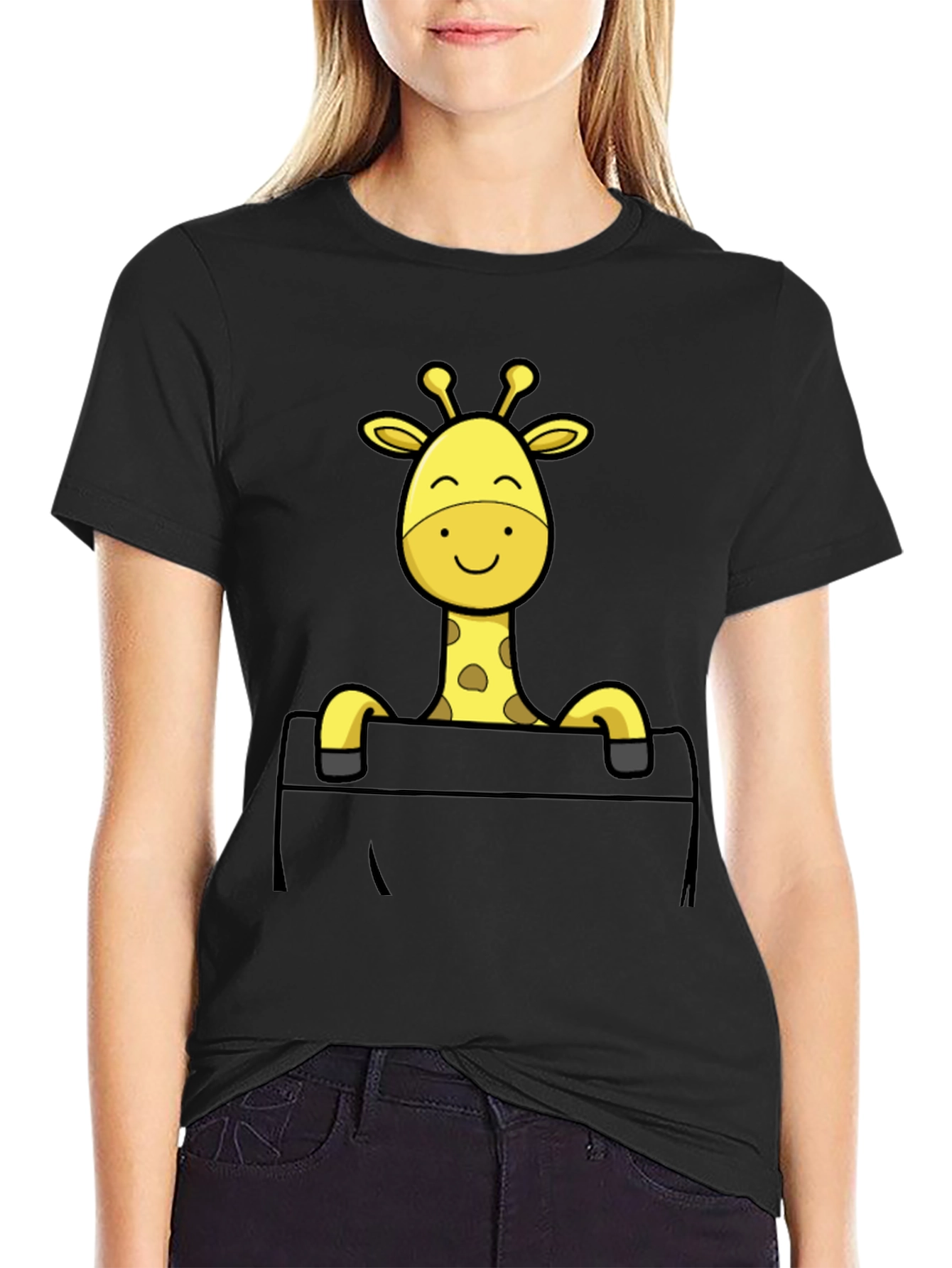 Giraffe Pocket T-Shirt - Mens Black Cotton Tee